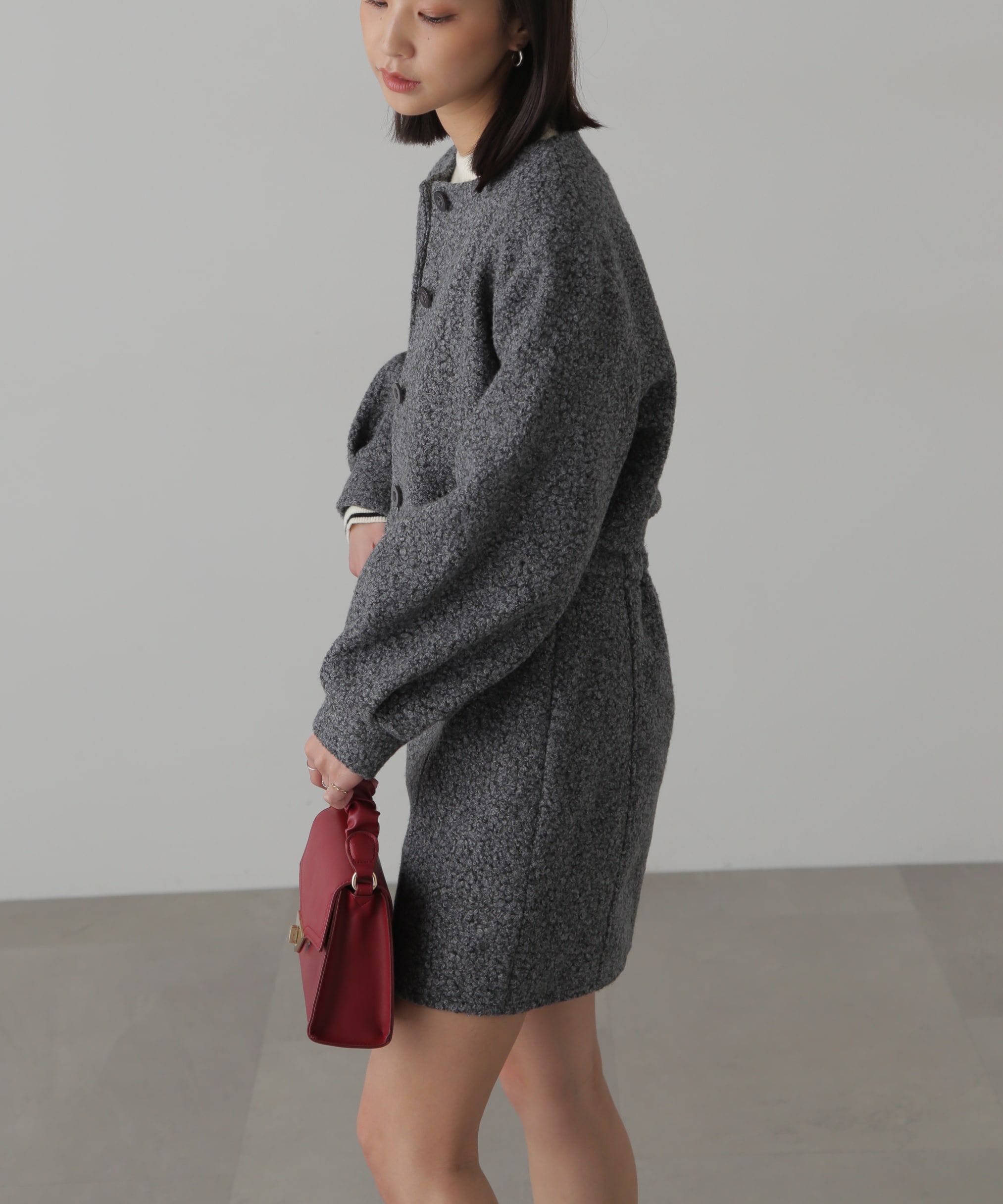  「ミニブークレカーディガン＆ミニスカート」|ワンピース|