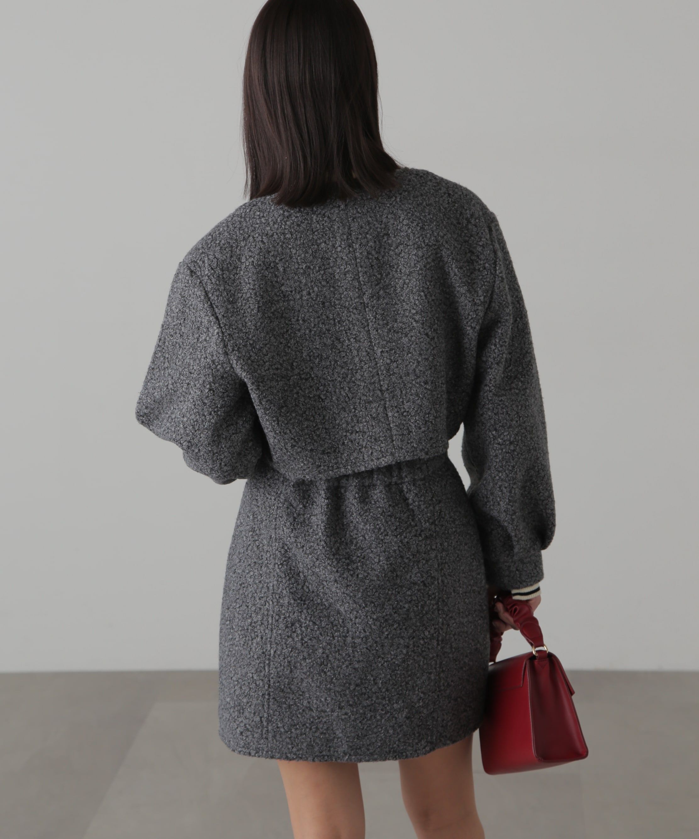  「ミニブークレカーディガン＆ミニスカート」|ワンピース|