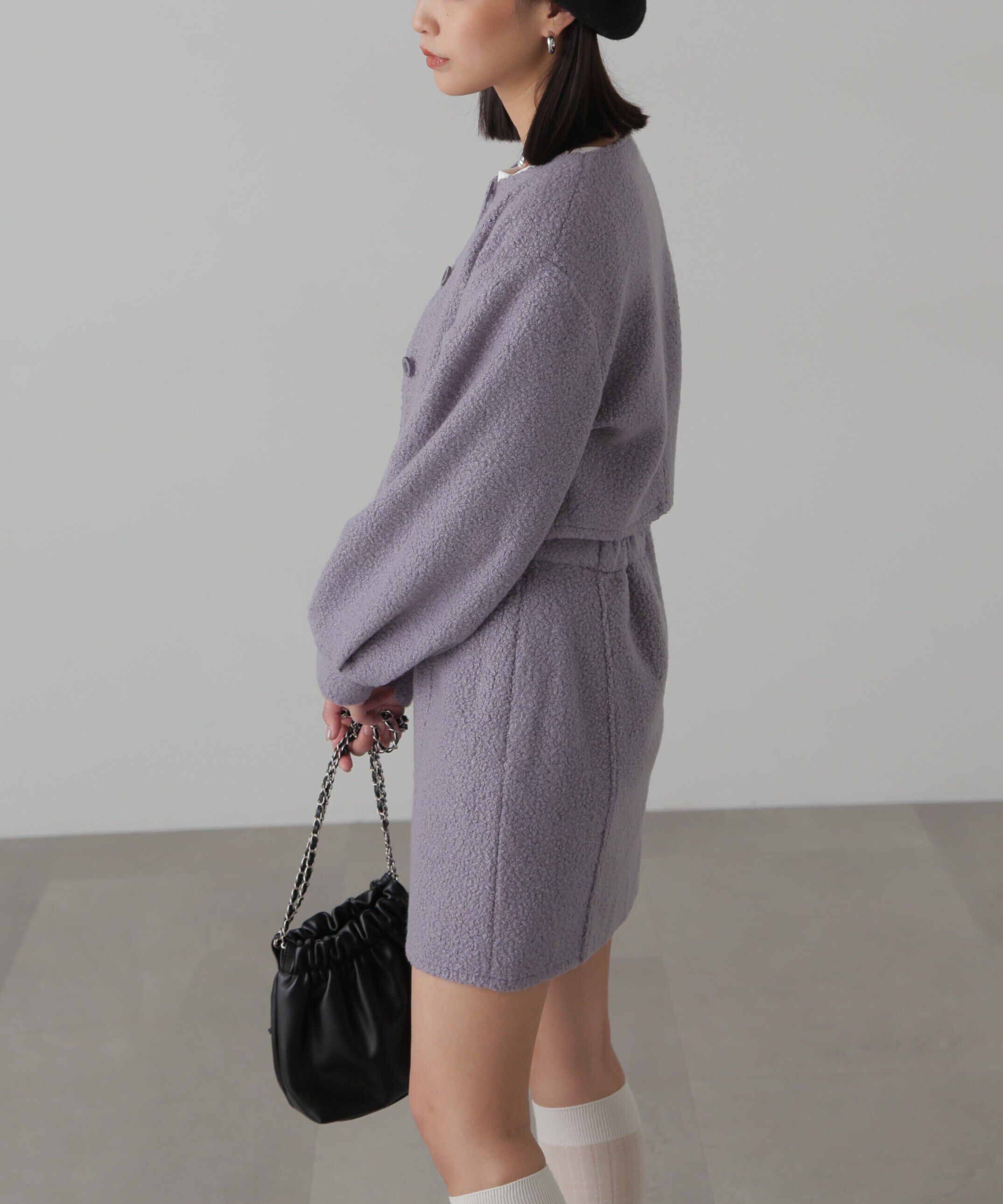  「ミニブークレカーディガン＆ミニスカート」|ワンピース|