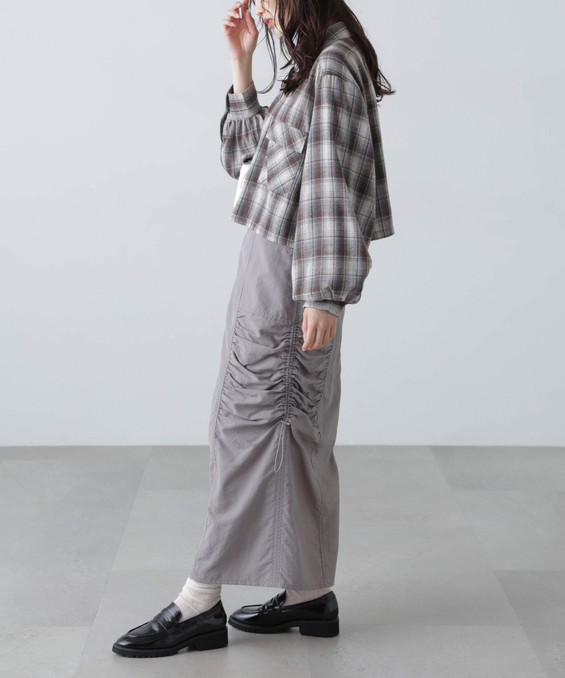  「サイドドロストナイロンスカート」|スカート|