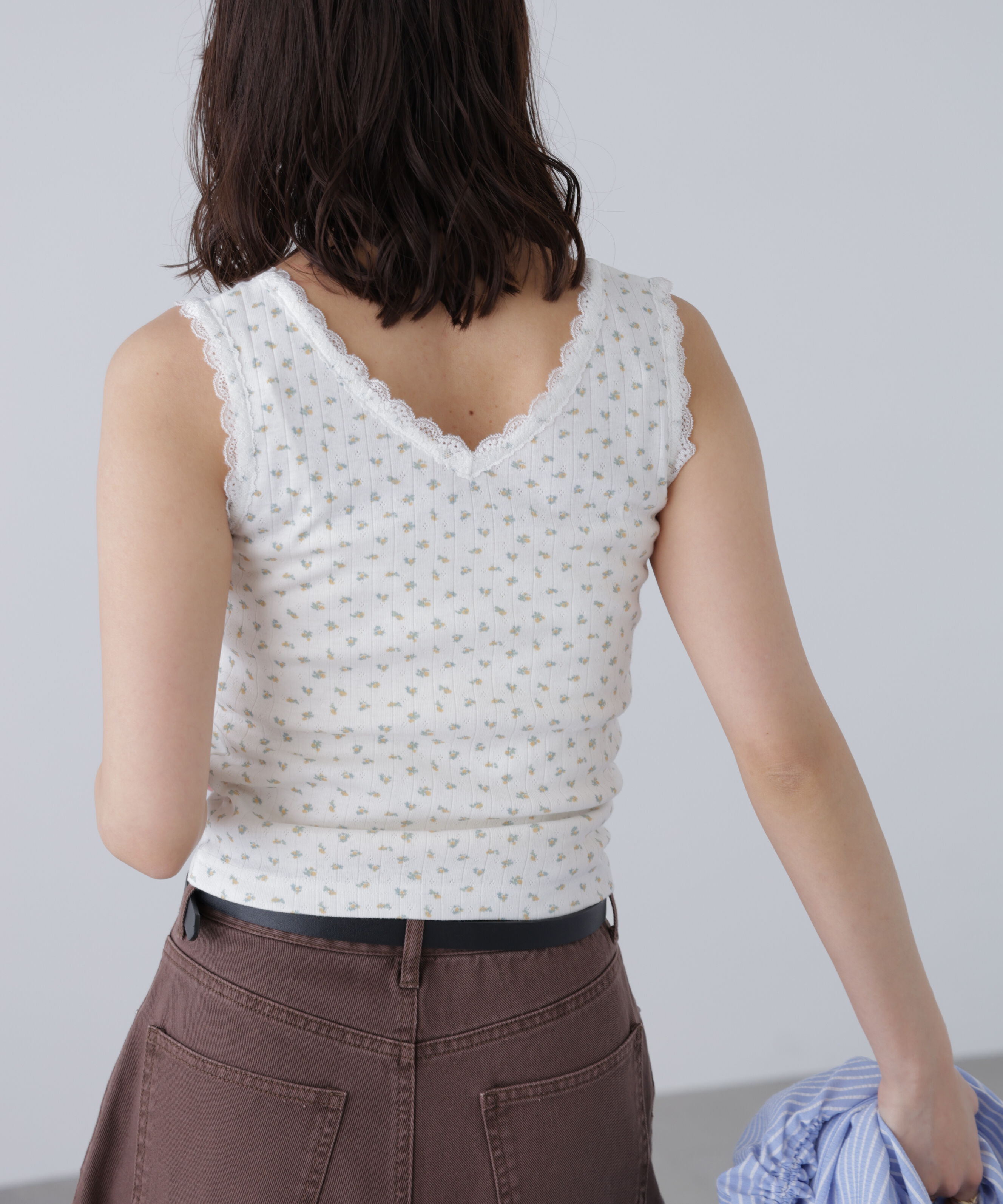  「花柄レーステレコタンクトップ」|Tシャツ・カットソー|