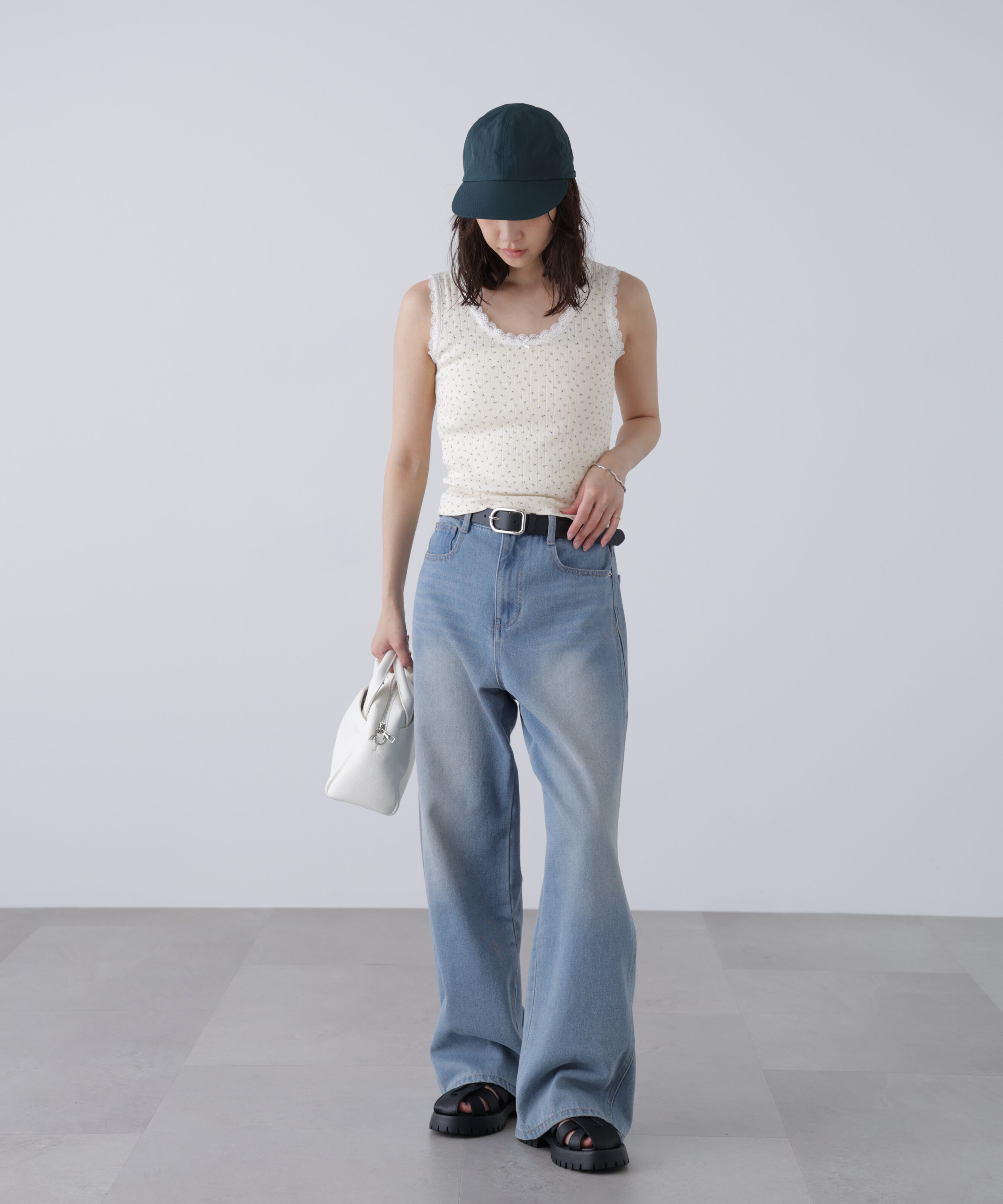  「花柄レーステレコタンクトップ」|Tシャツ・カットソー|