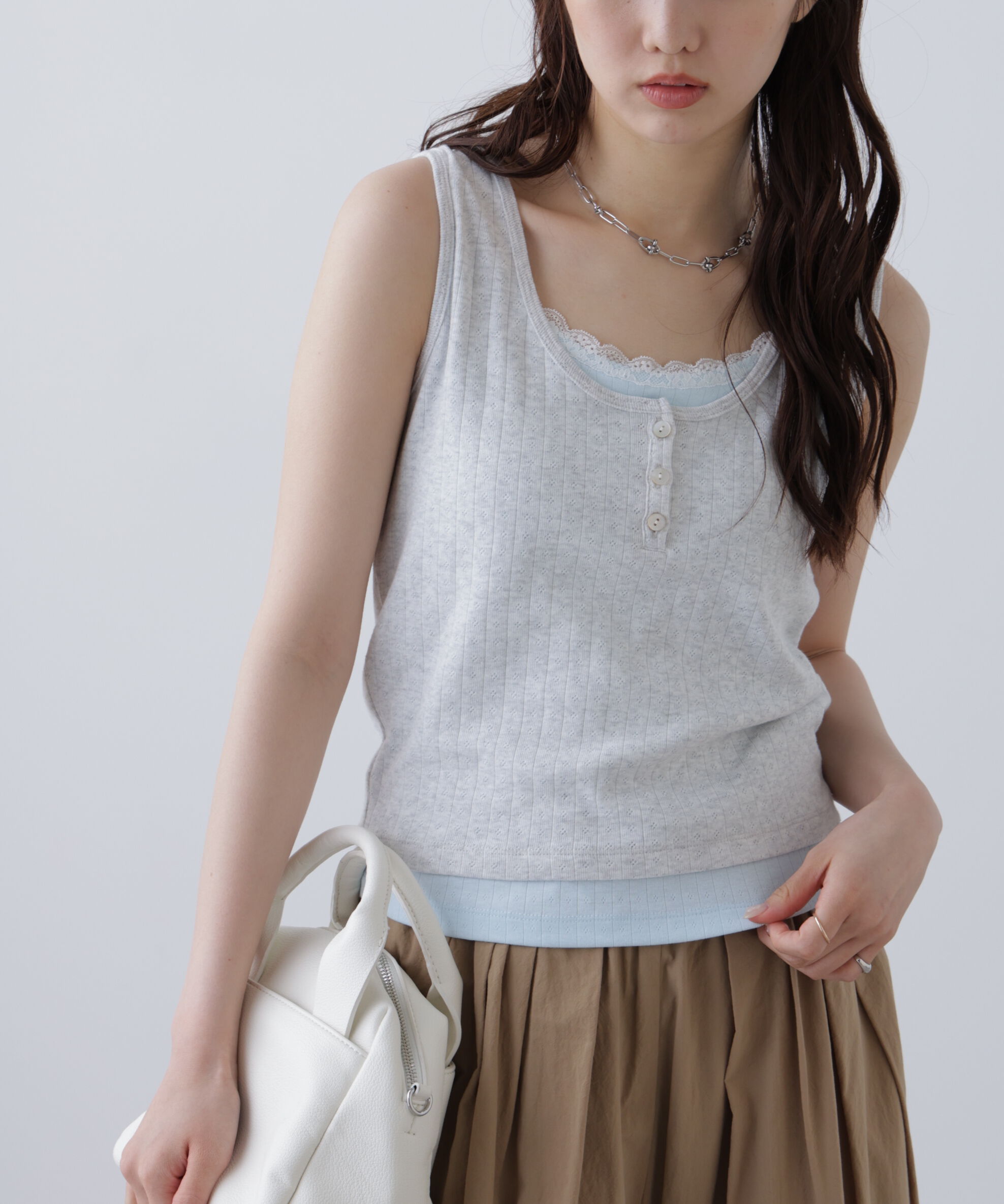  「針抜きテレコレイヤードタンクトップ」|Tシャツ・カットソー|