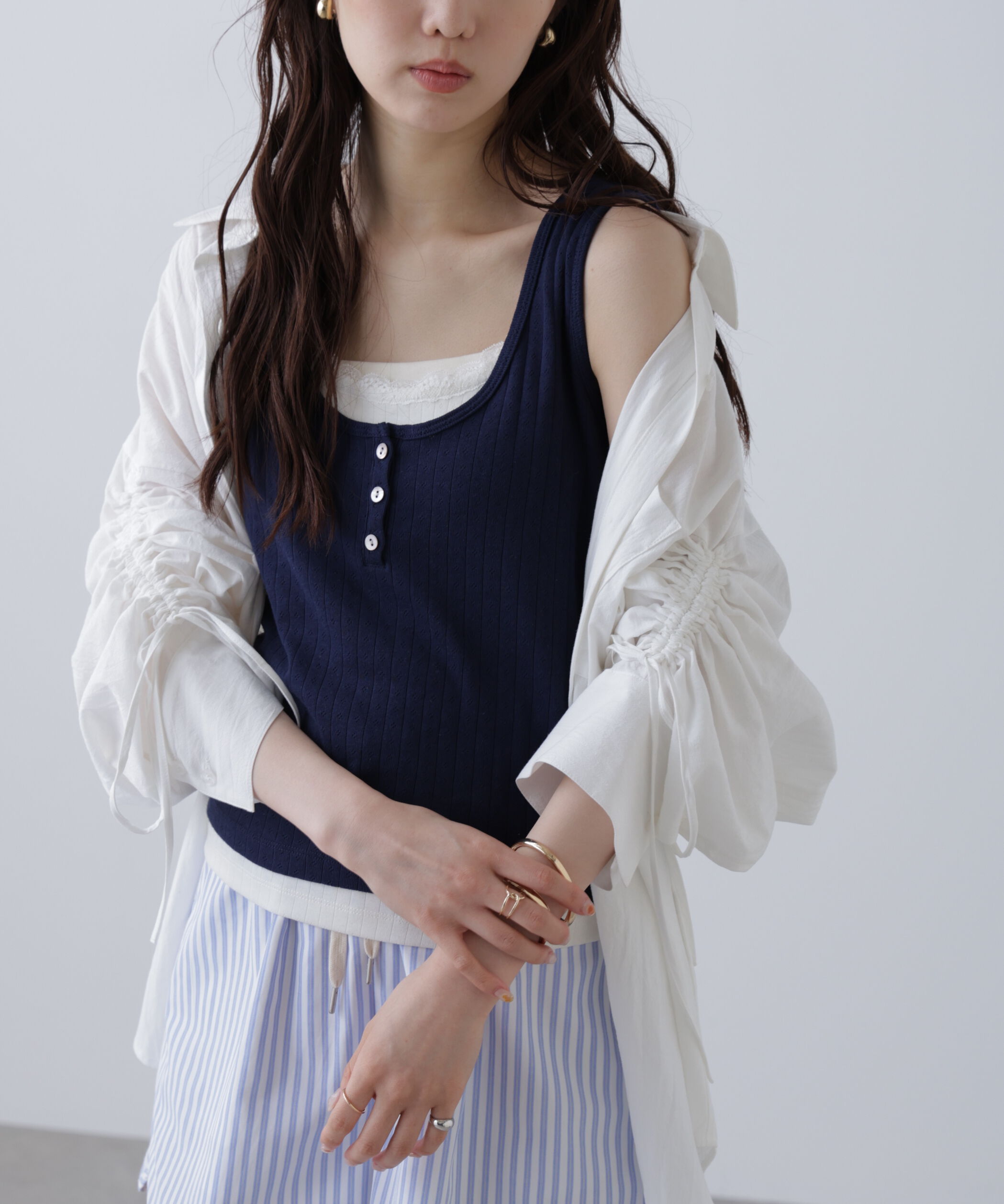  「針抜きテレコレイヤードタンクトップ」|Tシャツ・カットソー|