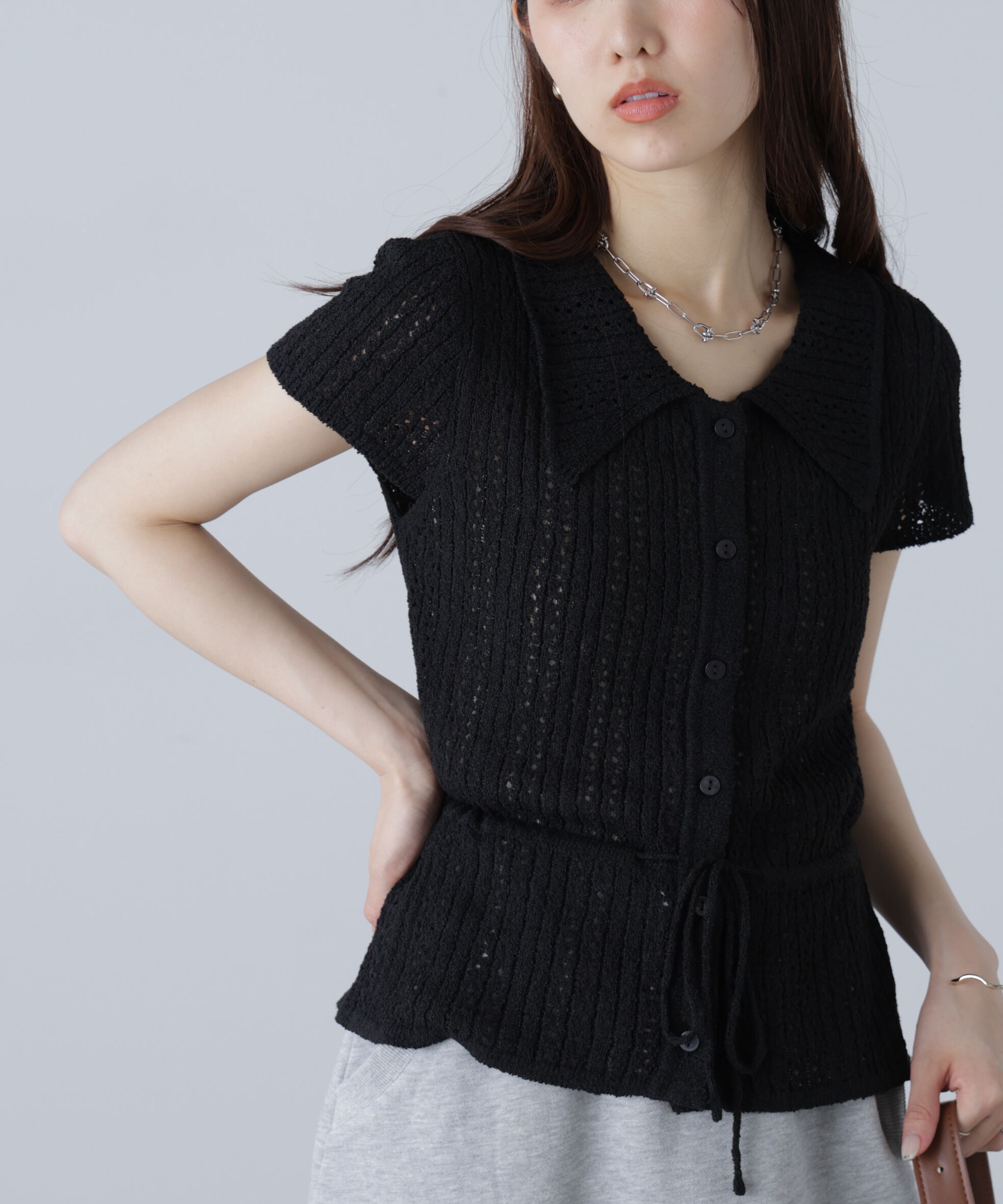  「透かし編みペプラムニット」|ニット・セーター|