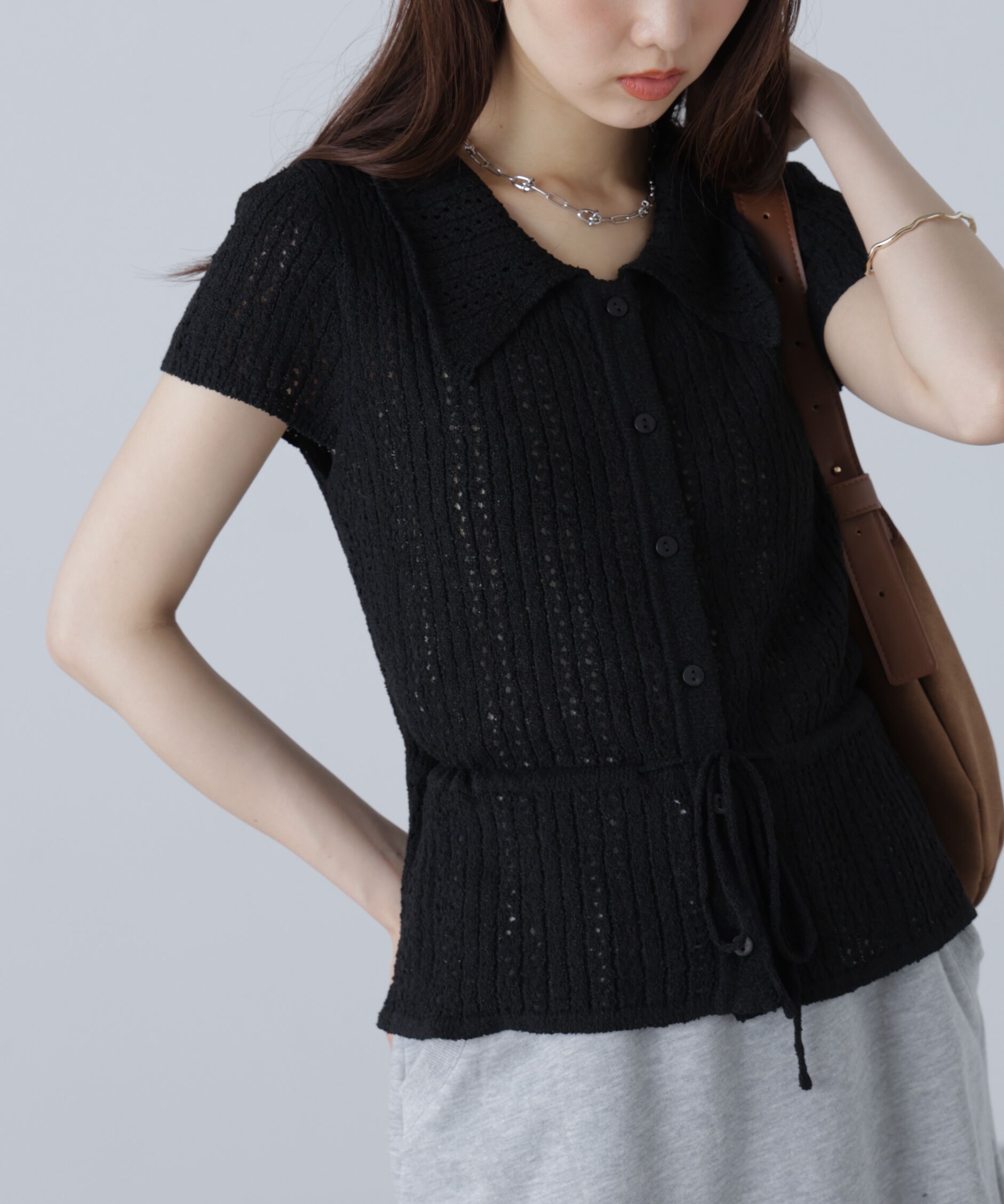  「透かし編みペプラムニット」|ニット・セーター|