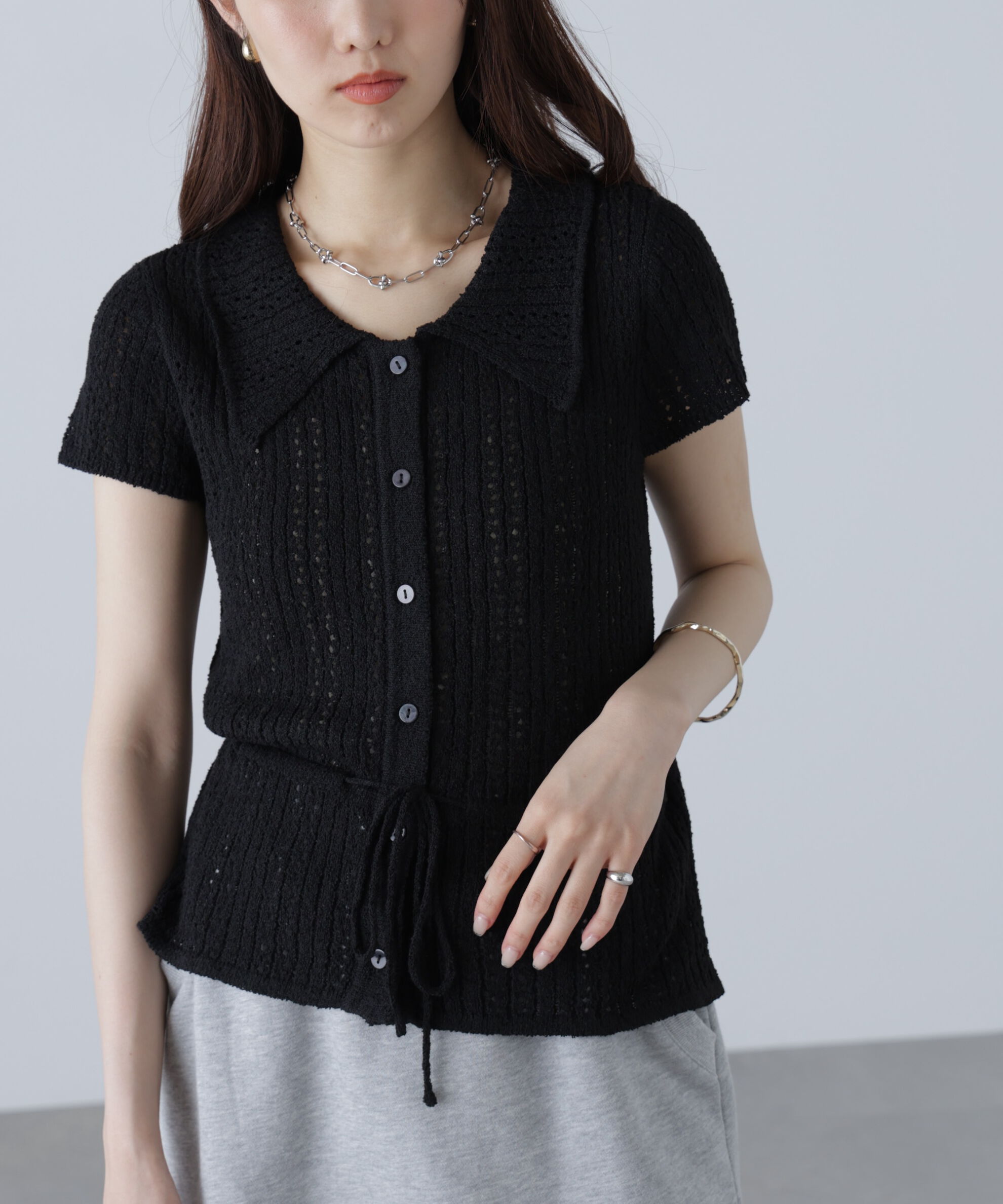  「透かし編みペプラムニット」|ニット・セーター|