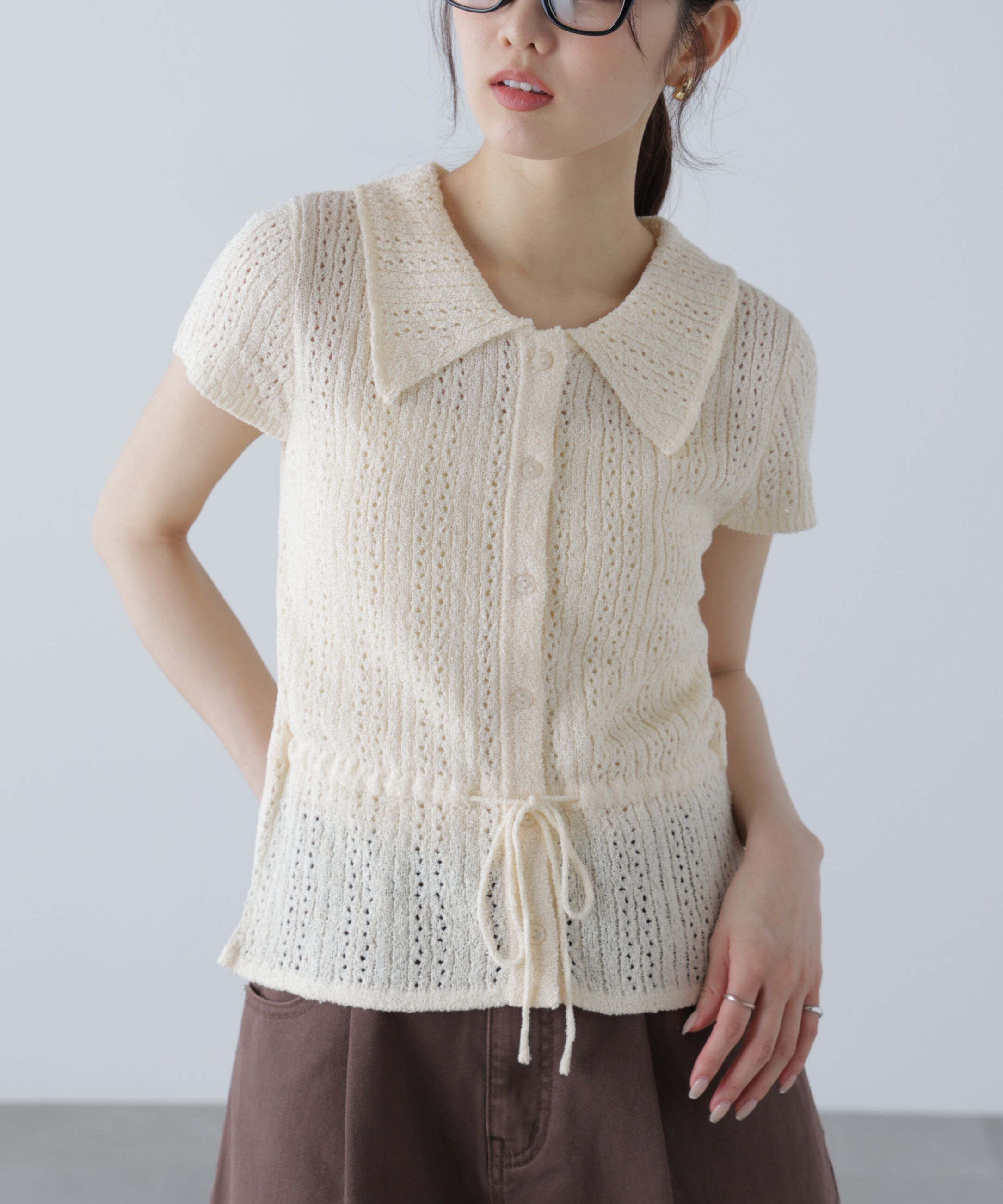  「透かし編みペプラムニット」|ニット・セーター|