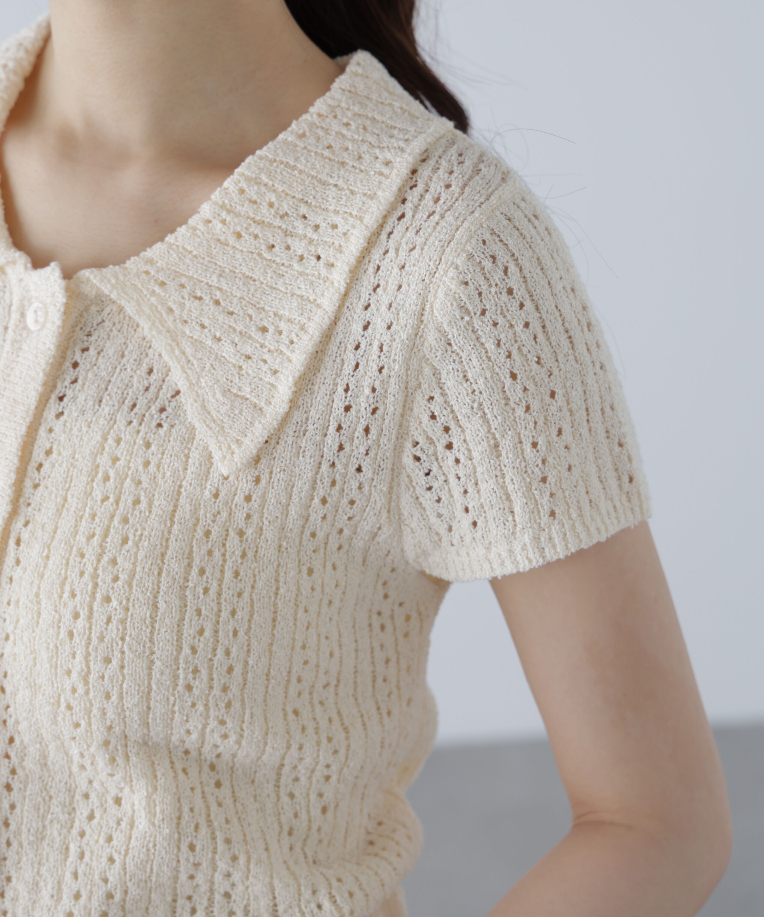  「透かし編みペプラムニット」|ニット・セーター|