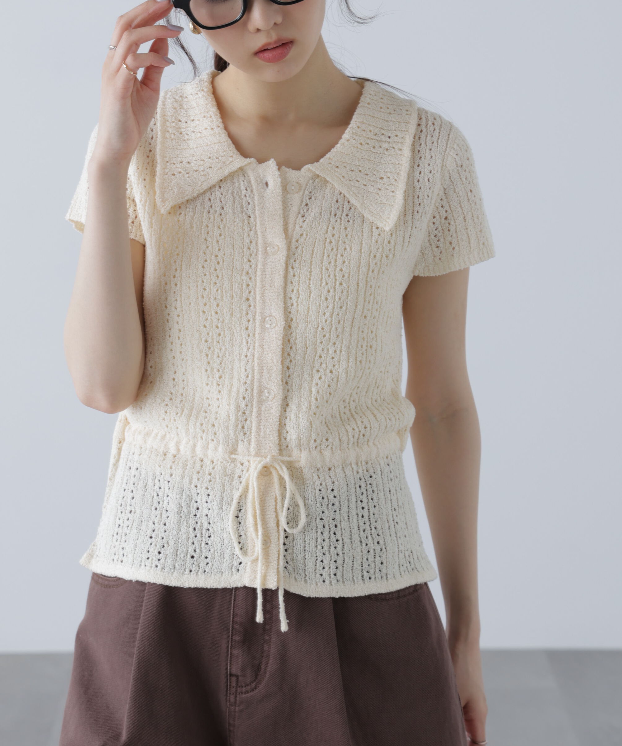  「透かし編みペプラムニット」|ニット・セーター|