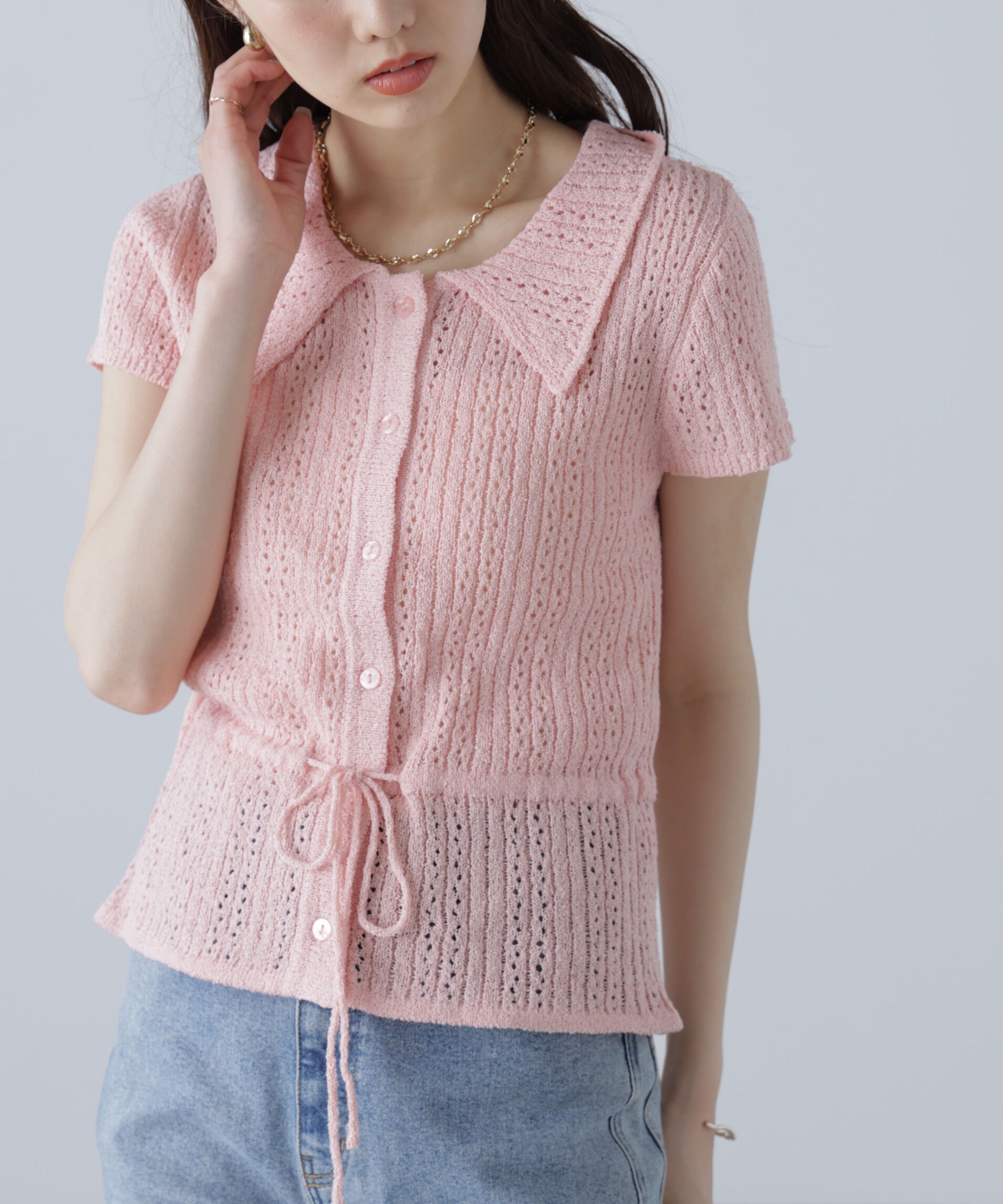  「透かし編みペプラムニット」|ニット・セーター|