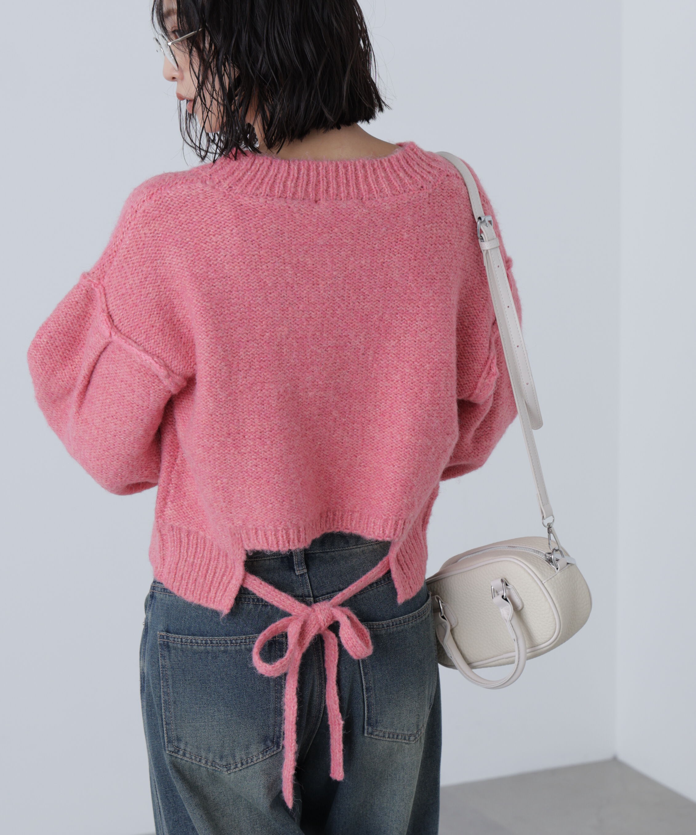  「バックリボンショート丈ニット」|ニット・セーター|