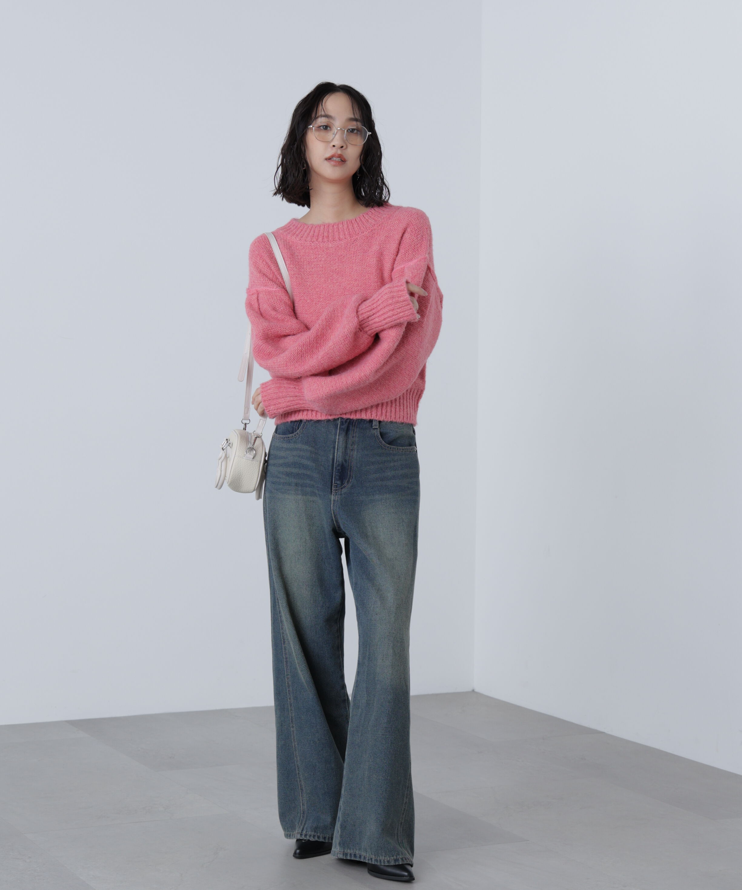  「バックリボンショート丈ニット」|ニット・セーター|