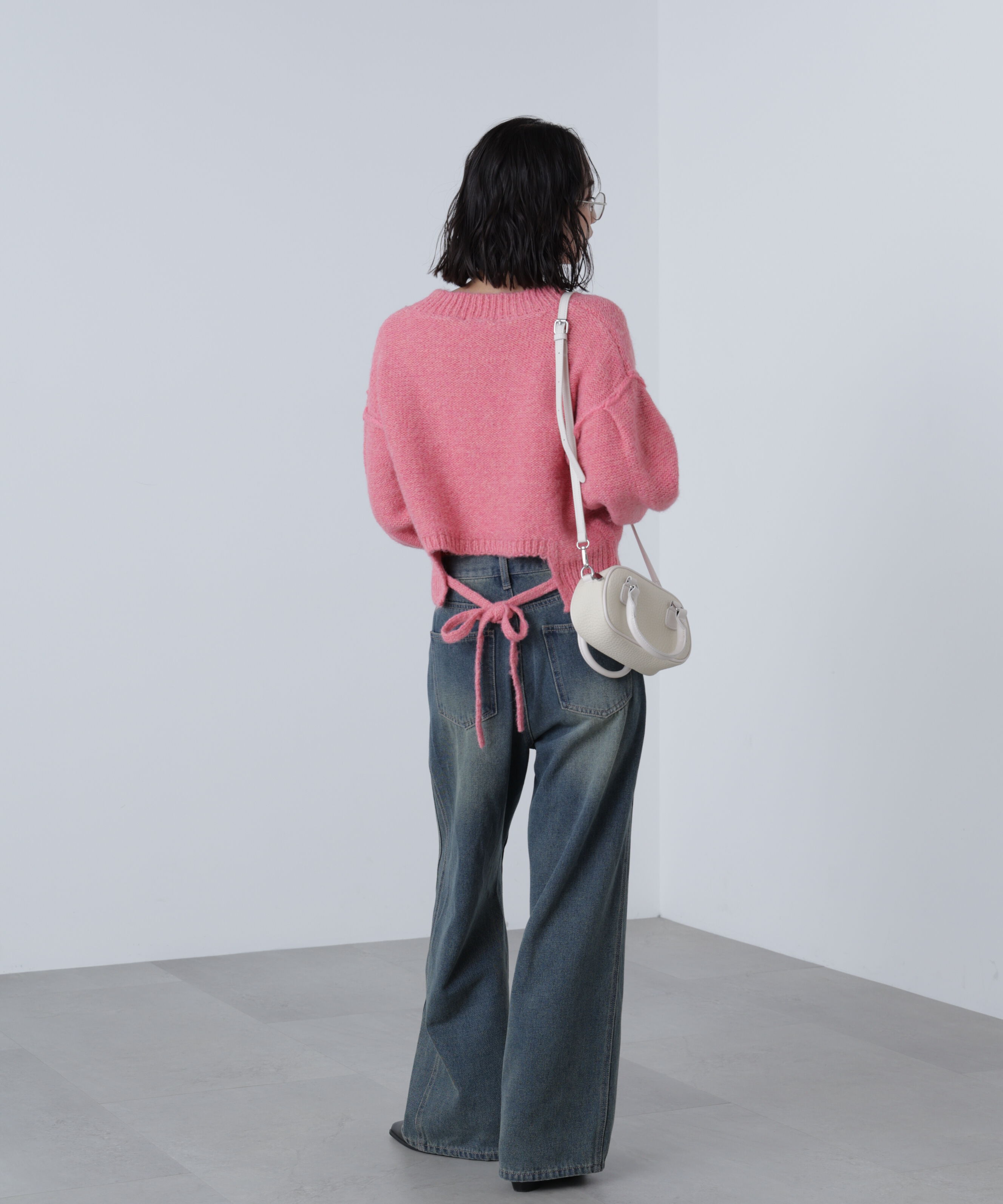  「バックリボンショート丈ニット」|ニット・セーター|