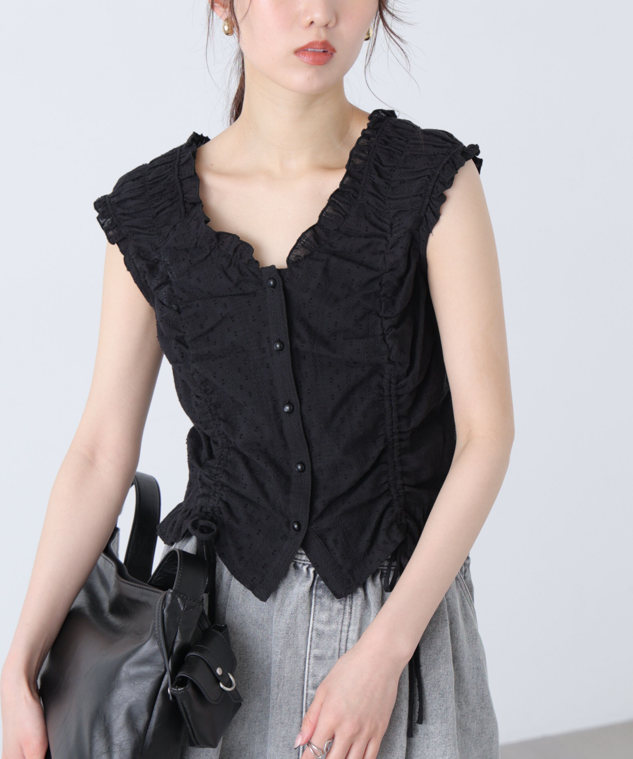 「ドロストリボンフレンチブラウス」|シャツ・ブラウス|