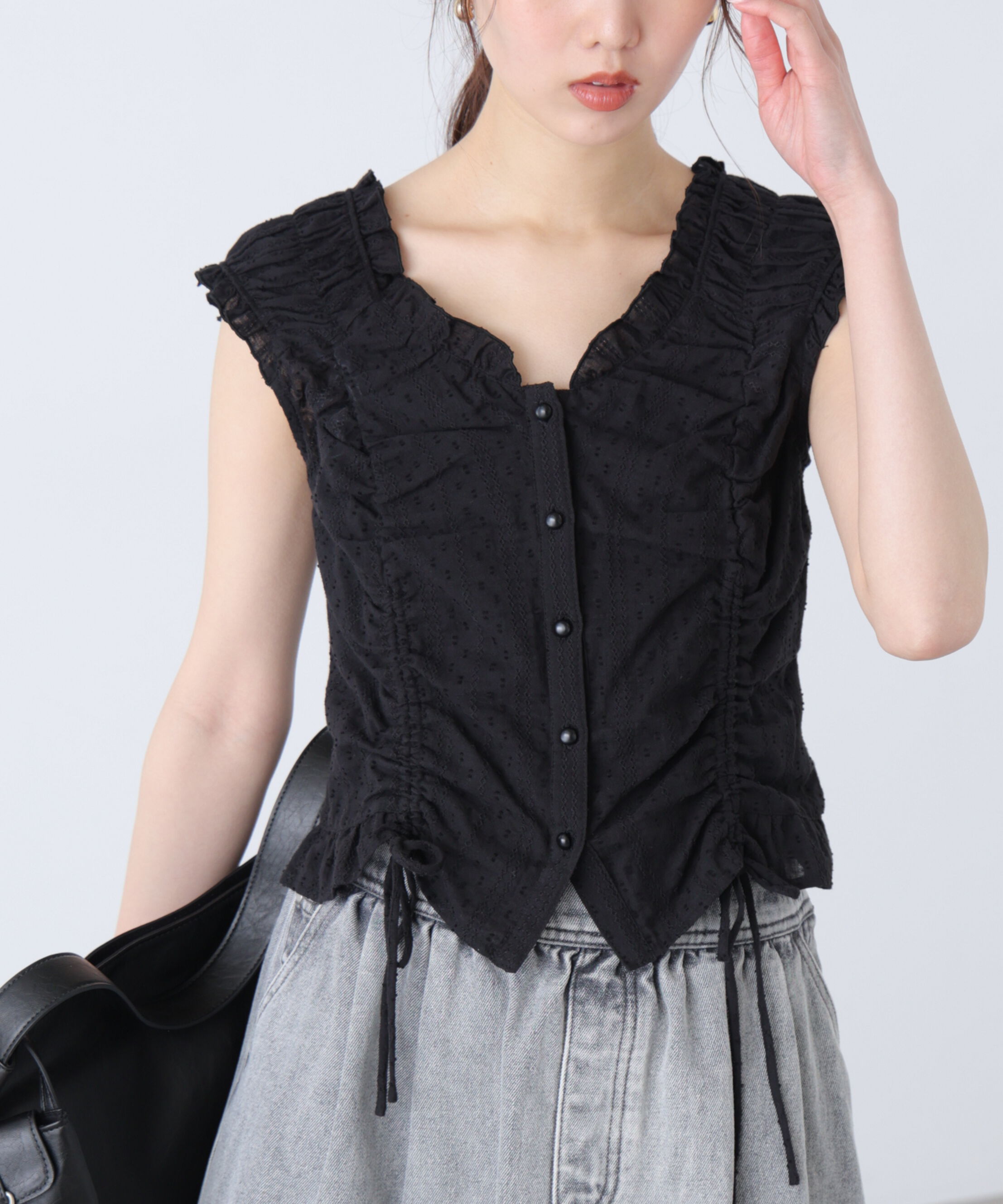  「ドロストリボンフレンチブラウス」|シャツ・ブラウス|