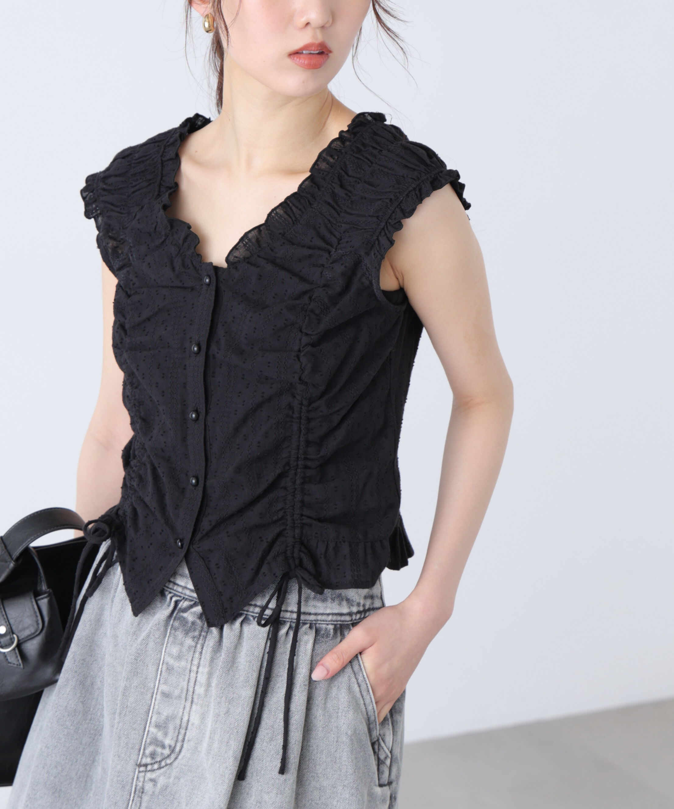  「ドロストリボンフレンチブラウス」|シャツ・ブラウス|