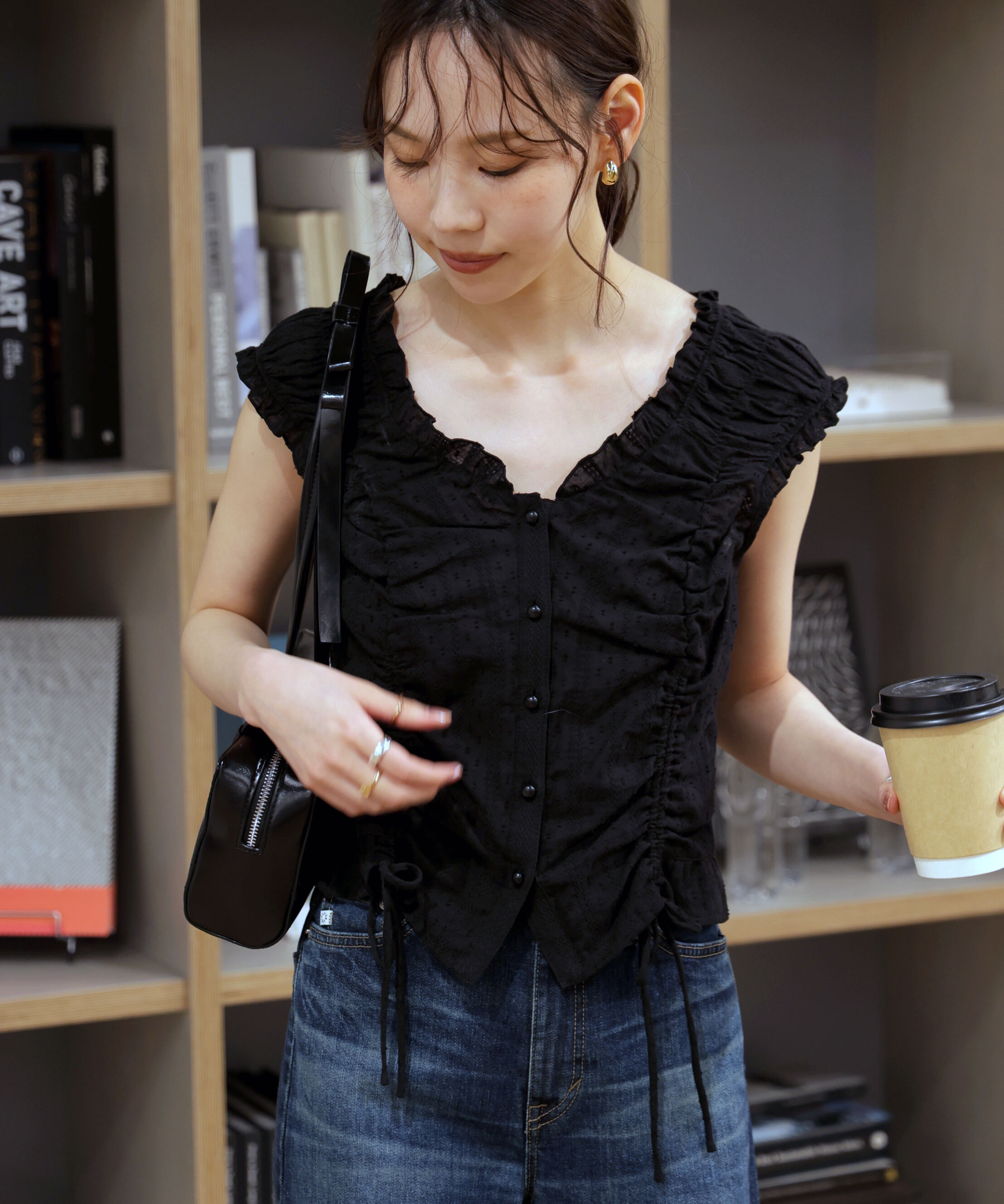  「ドロストリボンフレンチブラウス」|シャツ・ブラウス|