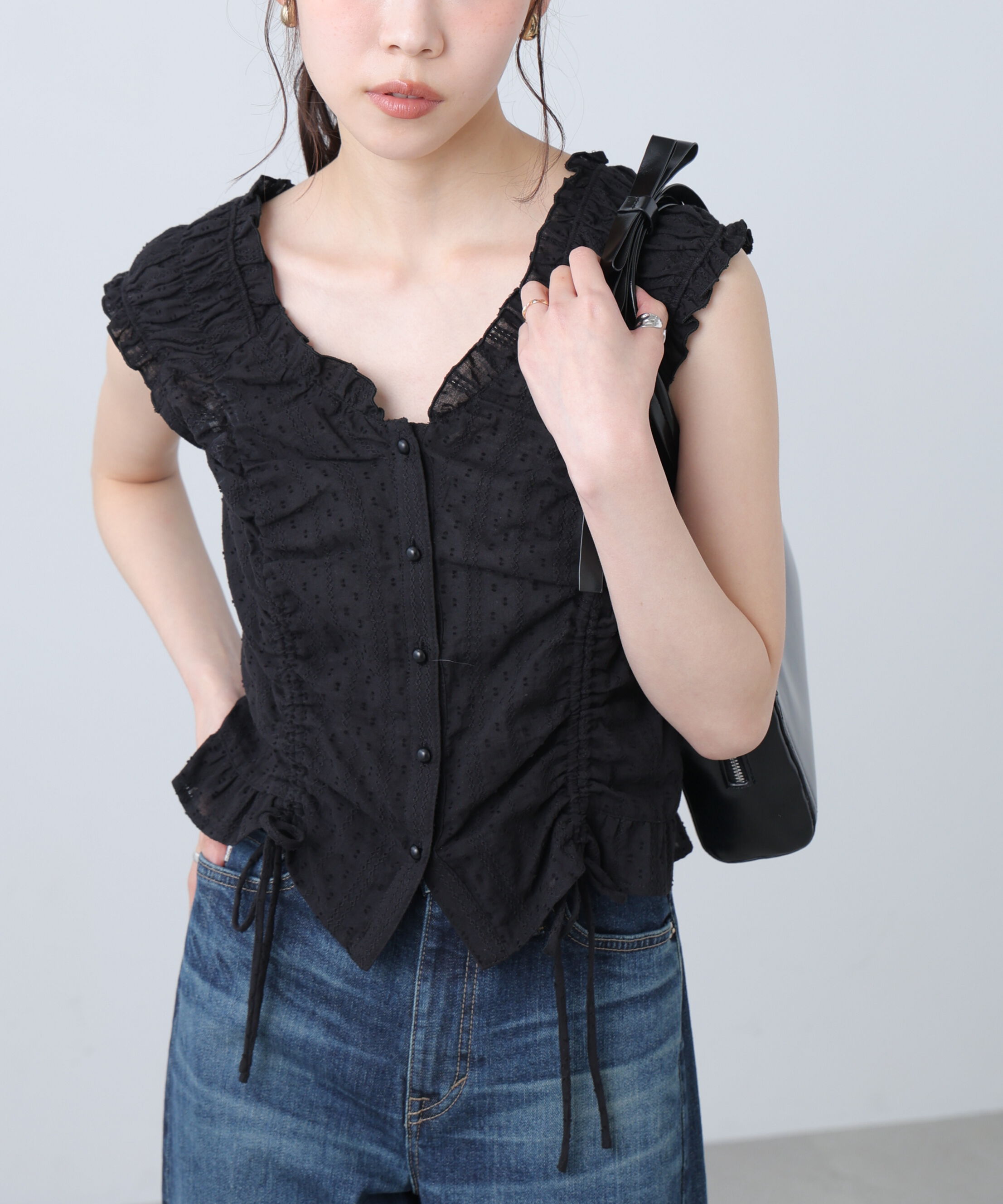  「ドロストリボンフレンチブラウス」|シャツ・ブラウス|