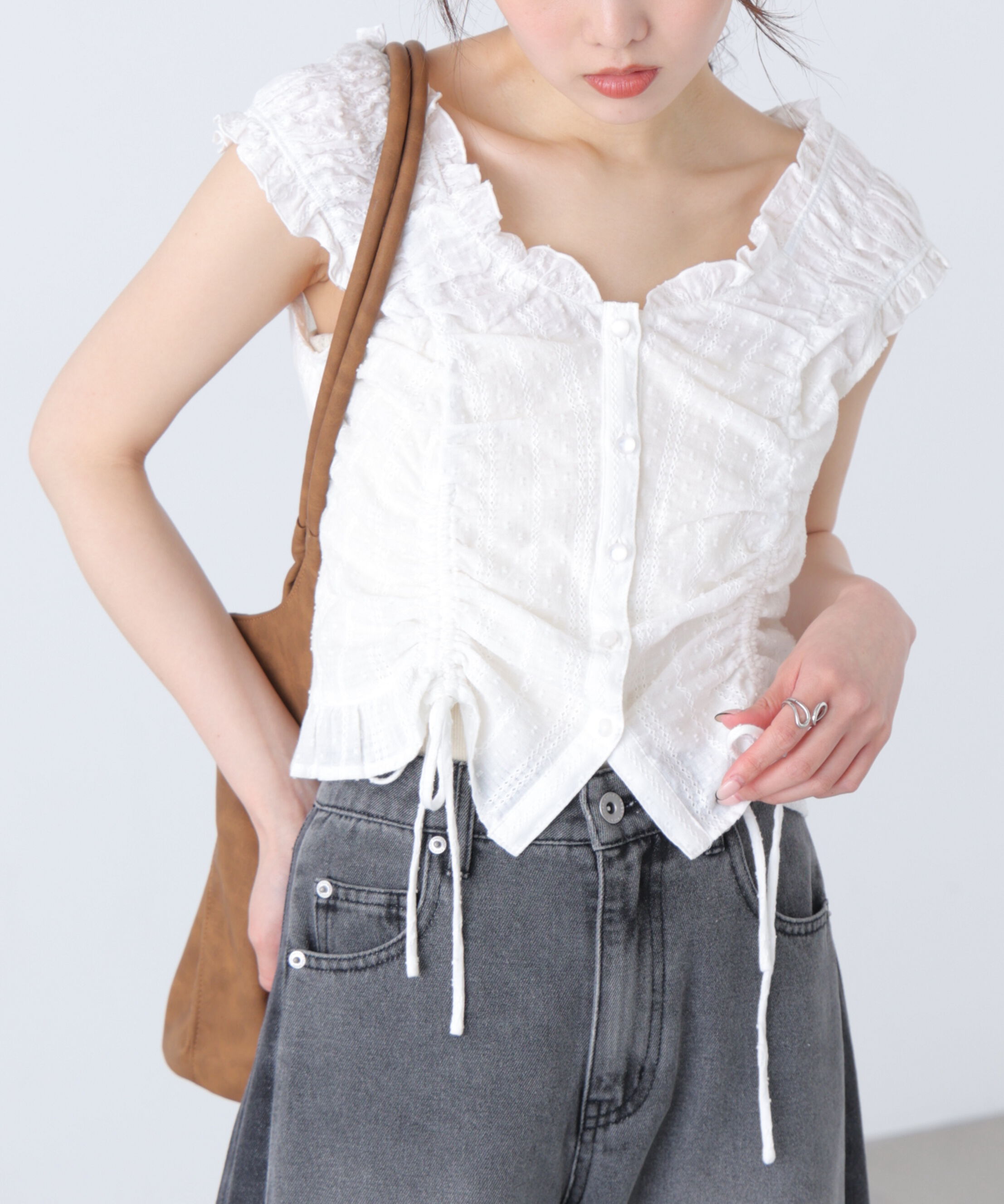  「ドロストリボンフレンチブラウス」|シャツ・ブラウス|