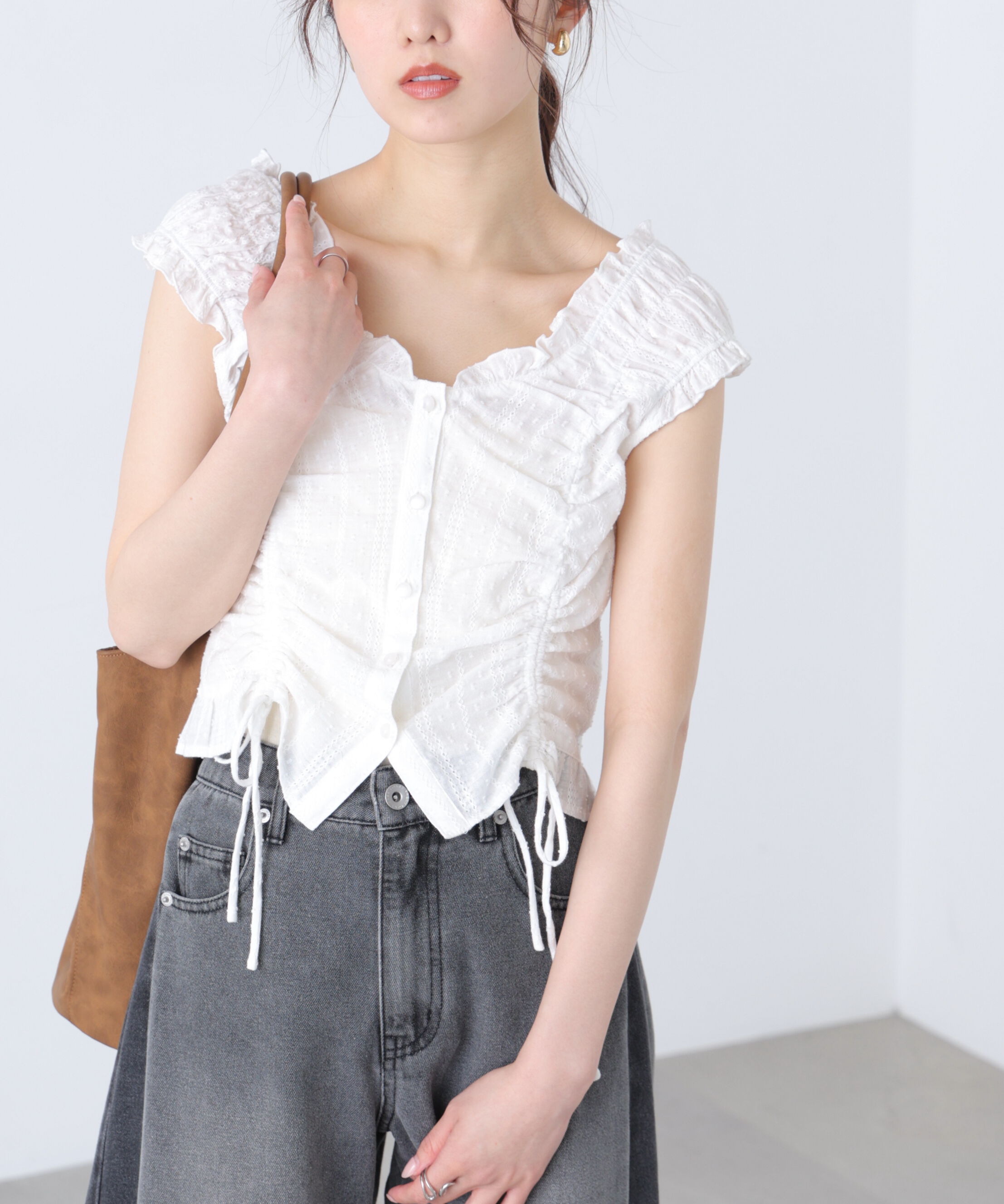  「ドロストリボンフレンチブラウス」|シャツ・ブラウス|