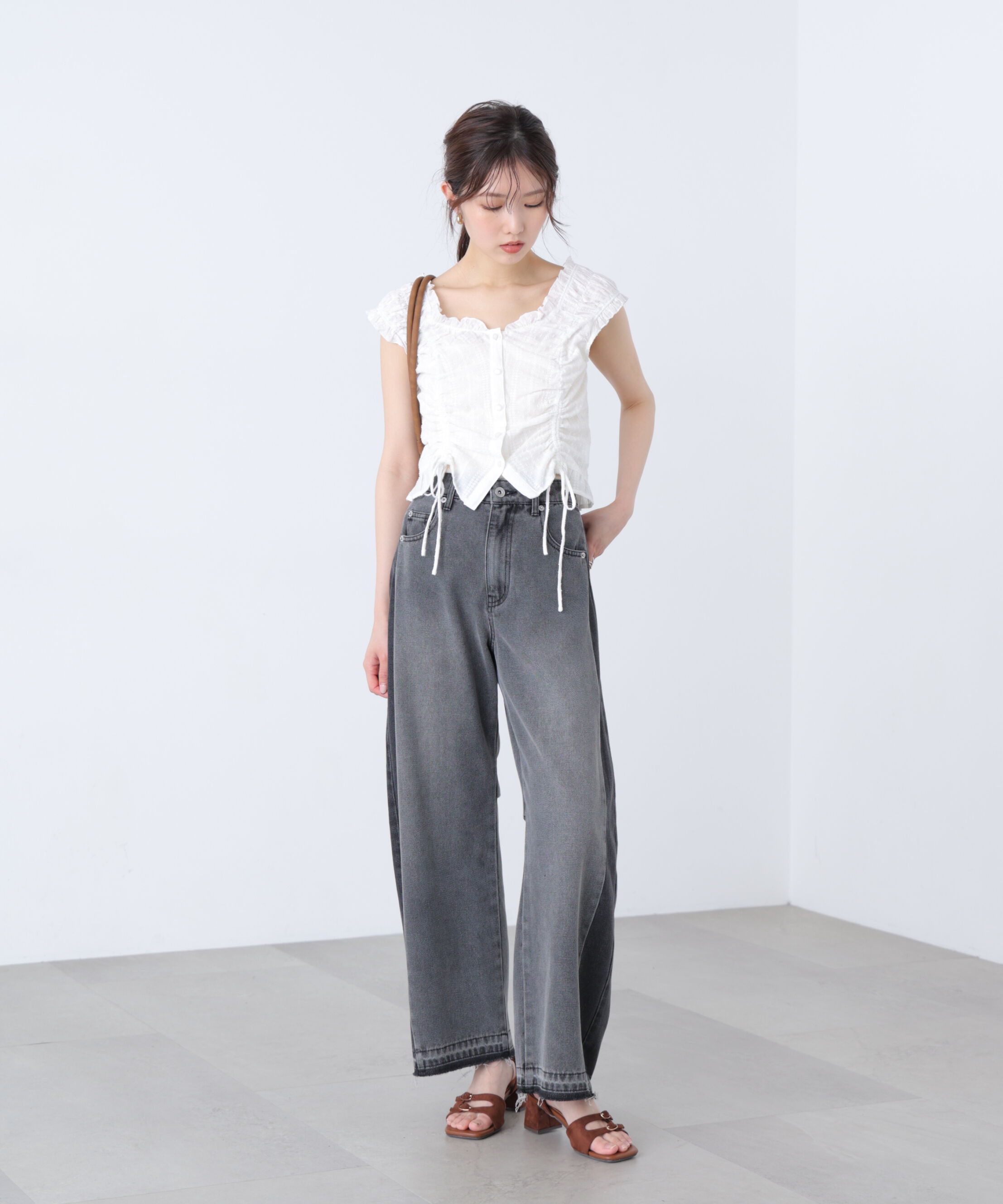  「ドロストリボンフレンチブラウス」|シャツ・ブラウス|