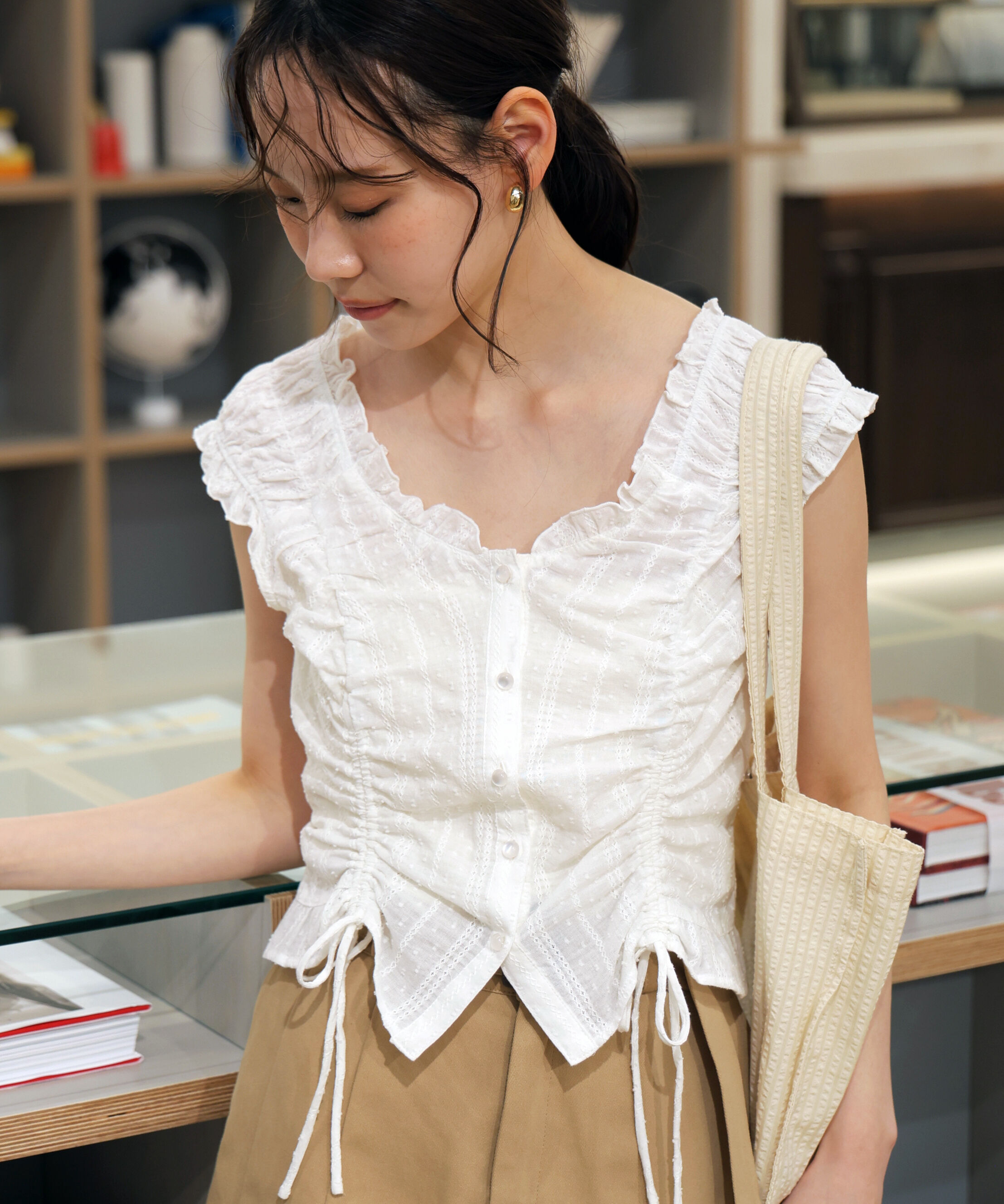  「ドロストリボンフレンチブラウス」|シャツ・ブラウス|