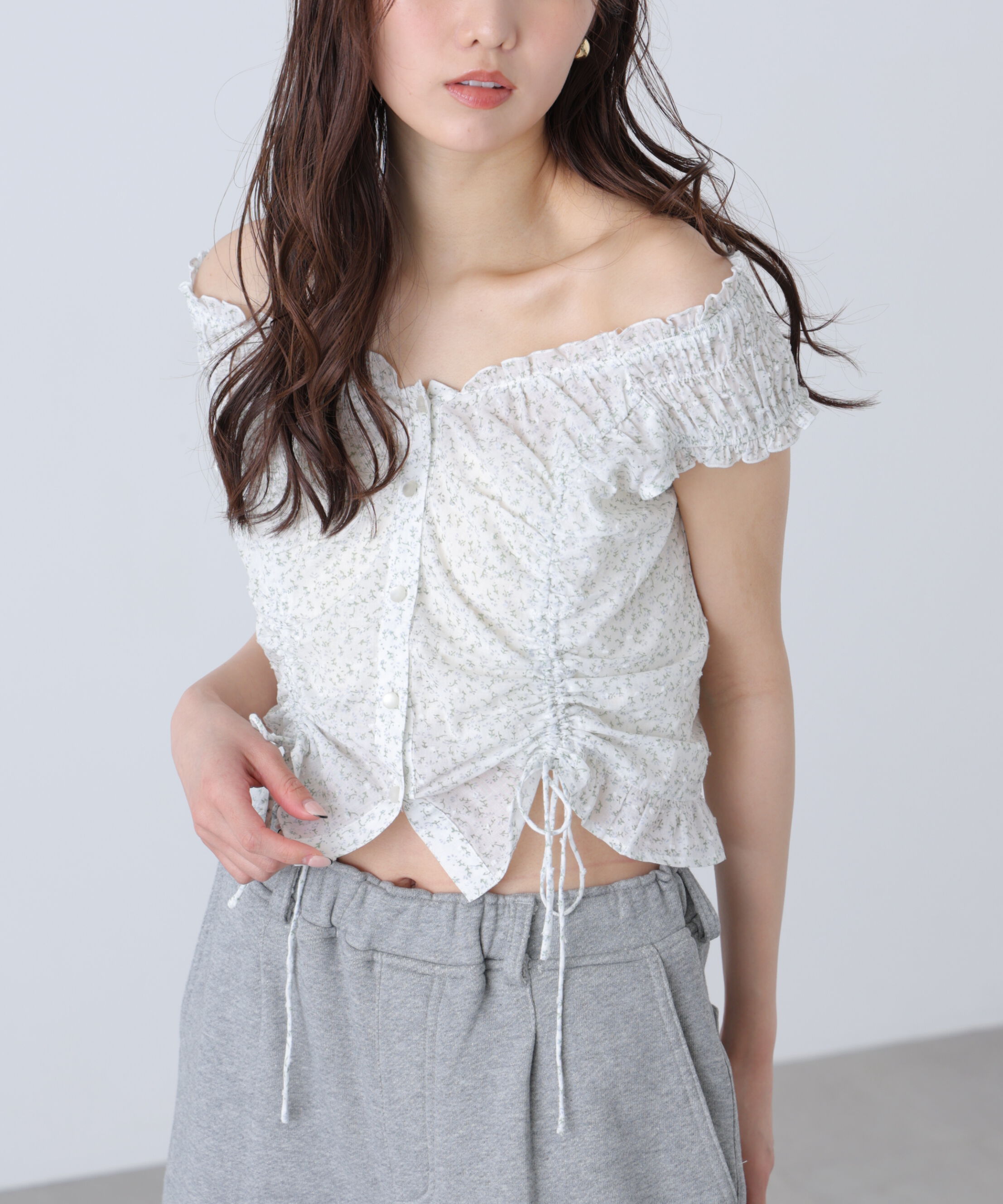  「ドロストリボンフレンチブラウス」|シャツ・ブラウス|