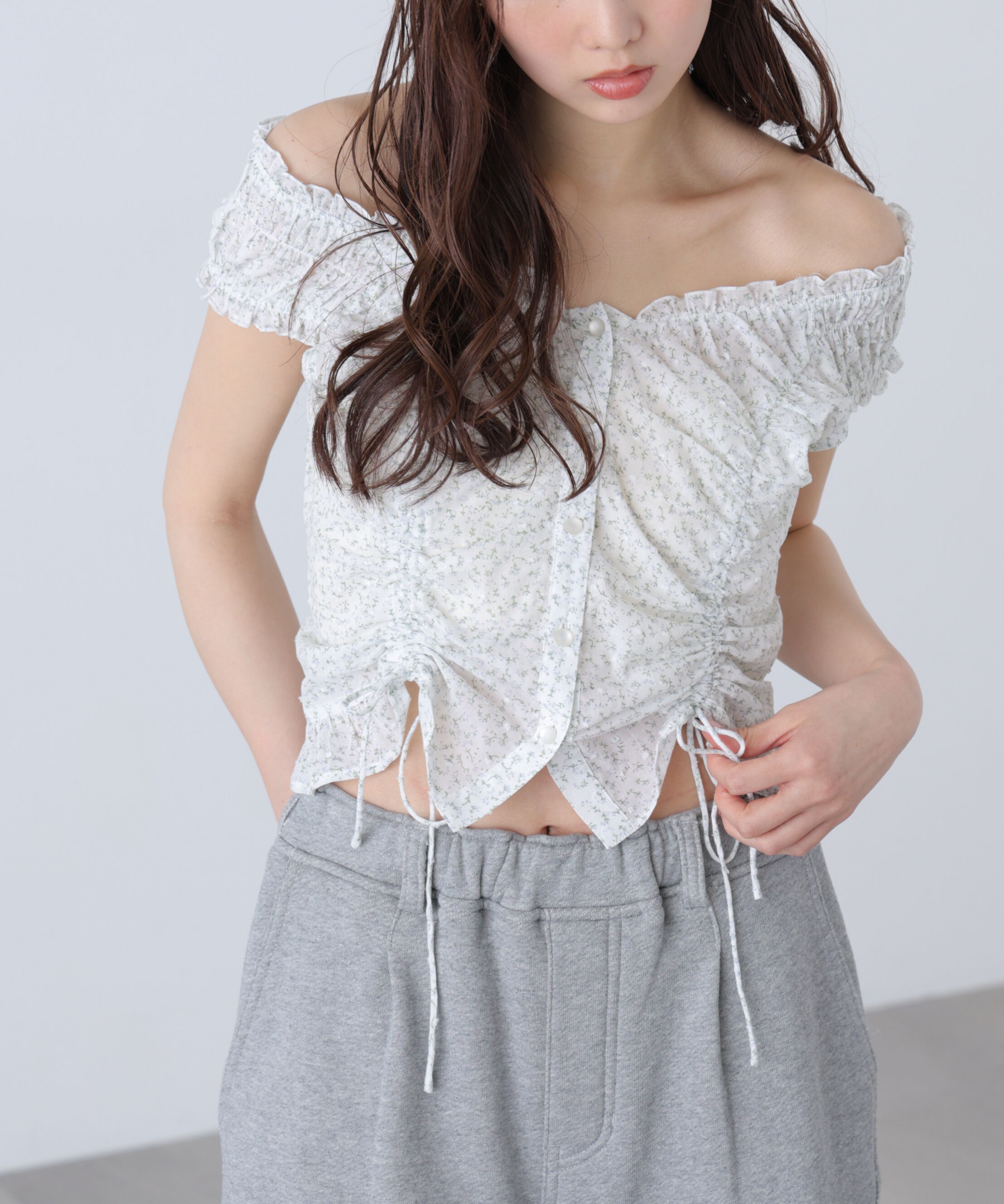  「ドロストリボンフレンチブラウス」|シャツ・ブラウス|