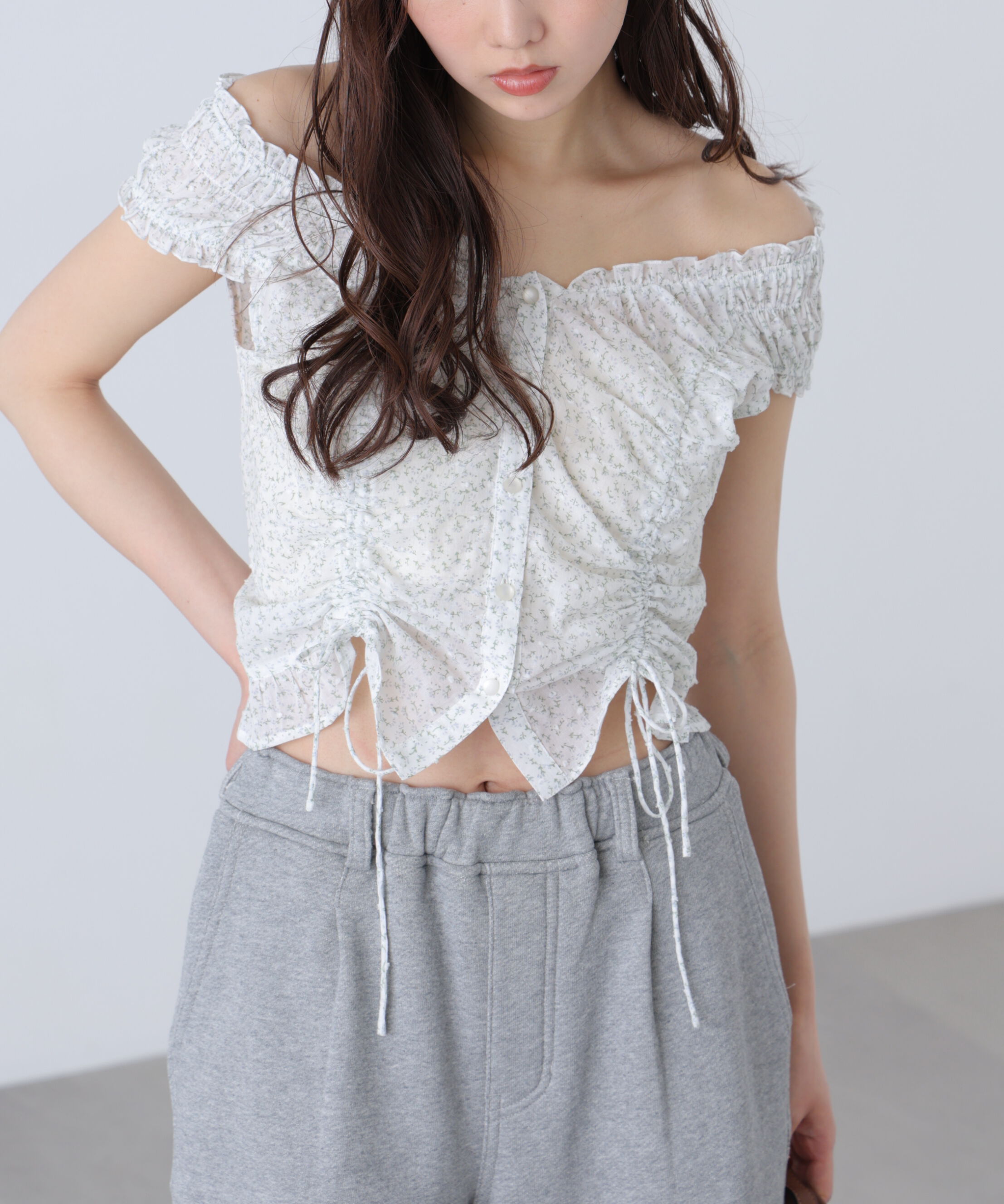  「ドロストリボンフレンチブラウス」|シャツ・ブラウス|