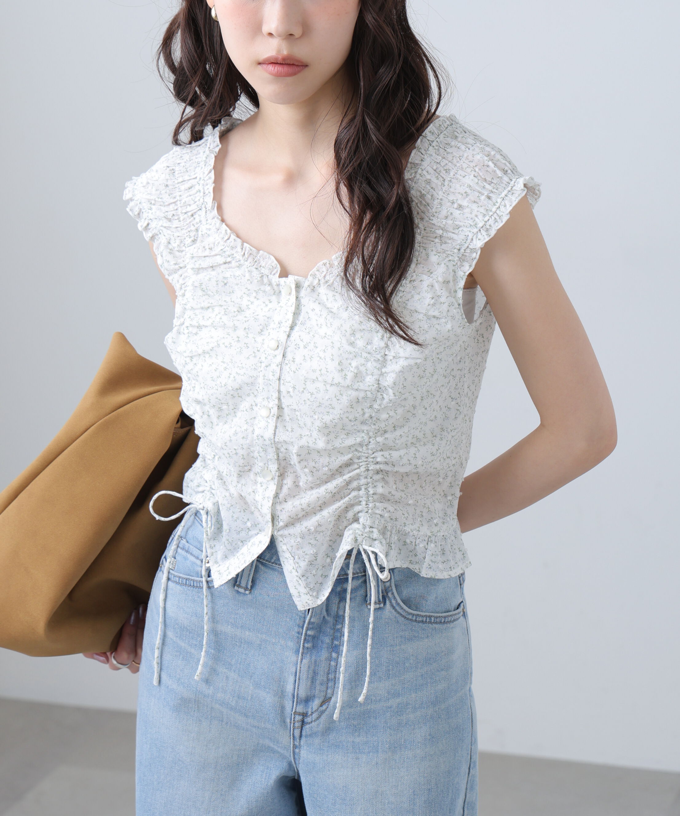  「ドロストリボンフレンチブラウス」|シャツ・ブラウス|