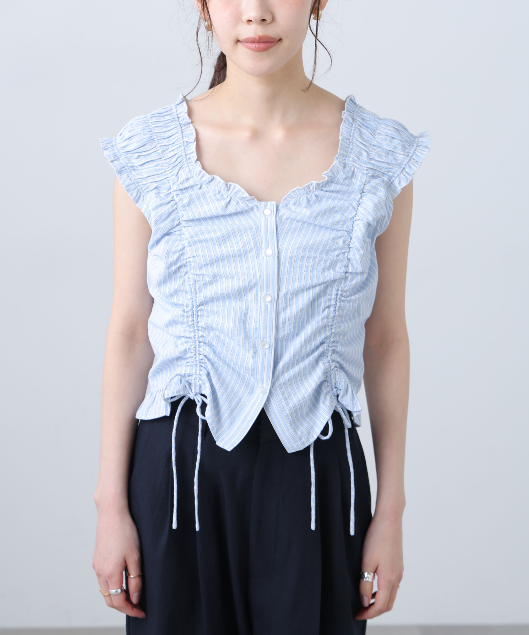  「ドロストリボンフレンチブラウス」|シャツ・ブラウス|