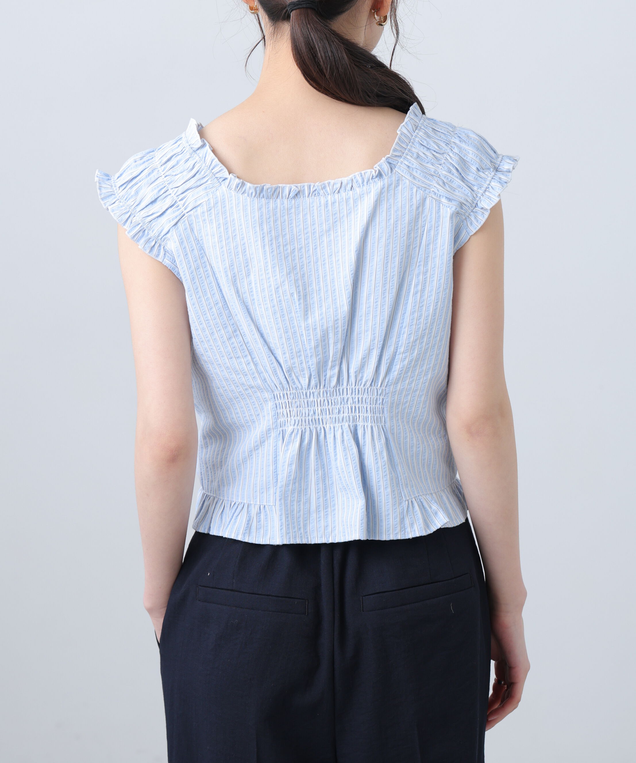  「ドロストリボンフレンチブラウス」|シャツ・ブラウス|