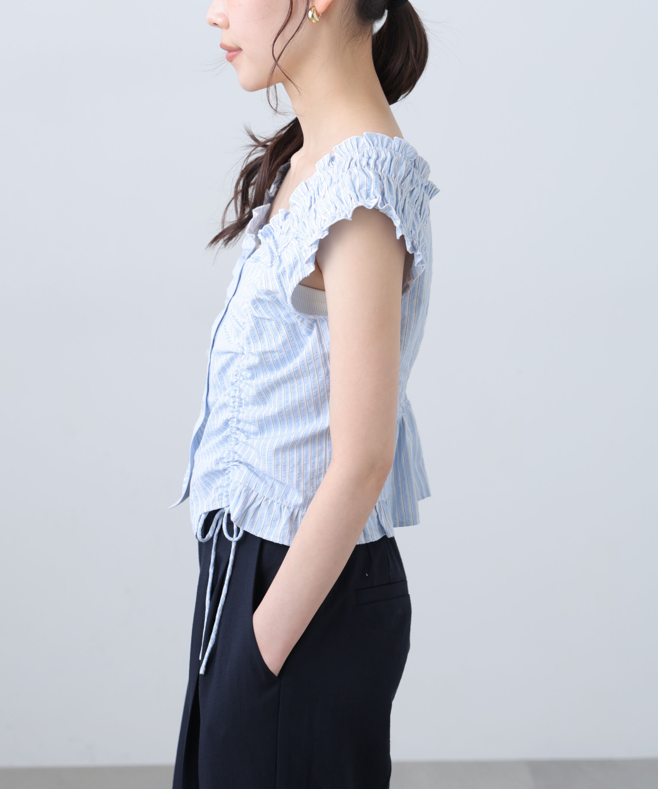  「ドロストリボンフレンチブラウス」|シャツ・ブラウス|