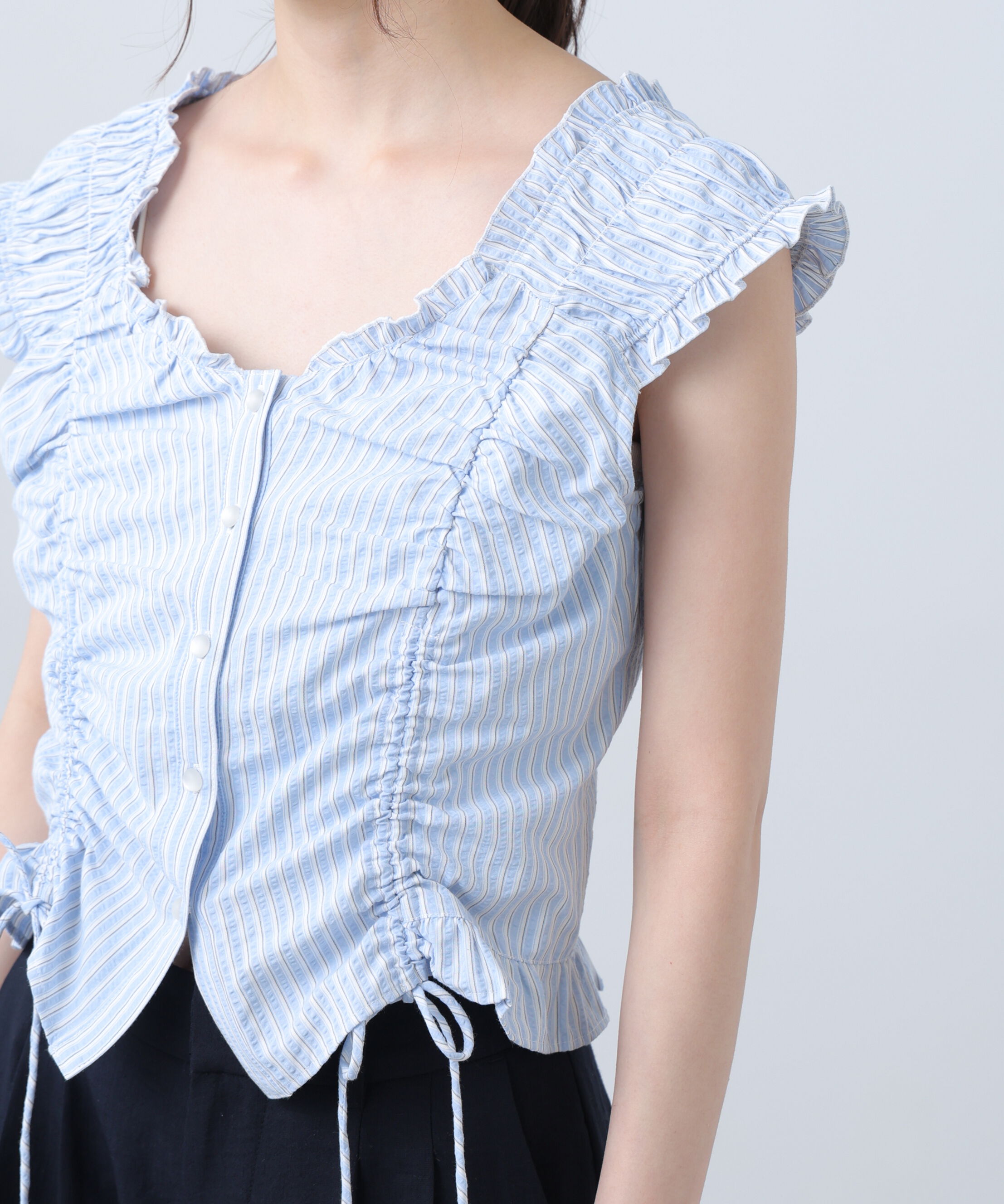  「ドロストリボンフレンチブラウス」|シャツ・ブラウス|