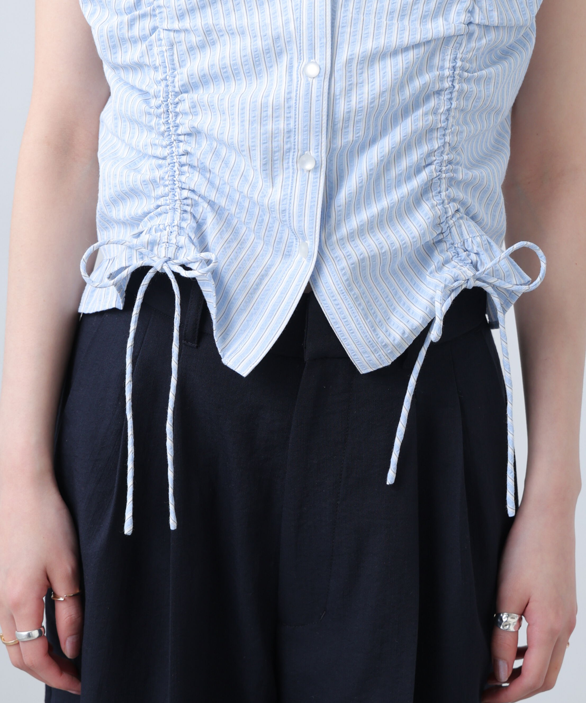  「ドロストリボンフレンチブラウス」|シャツ・ブラウス|