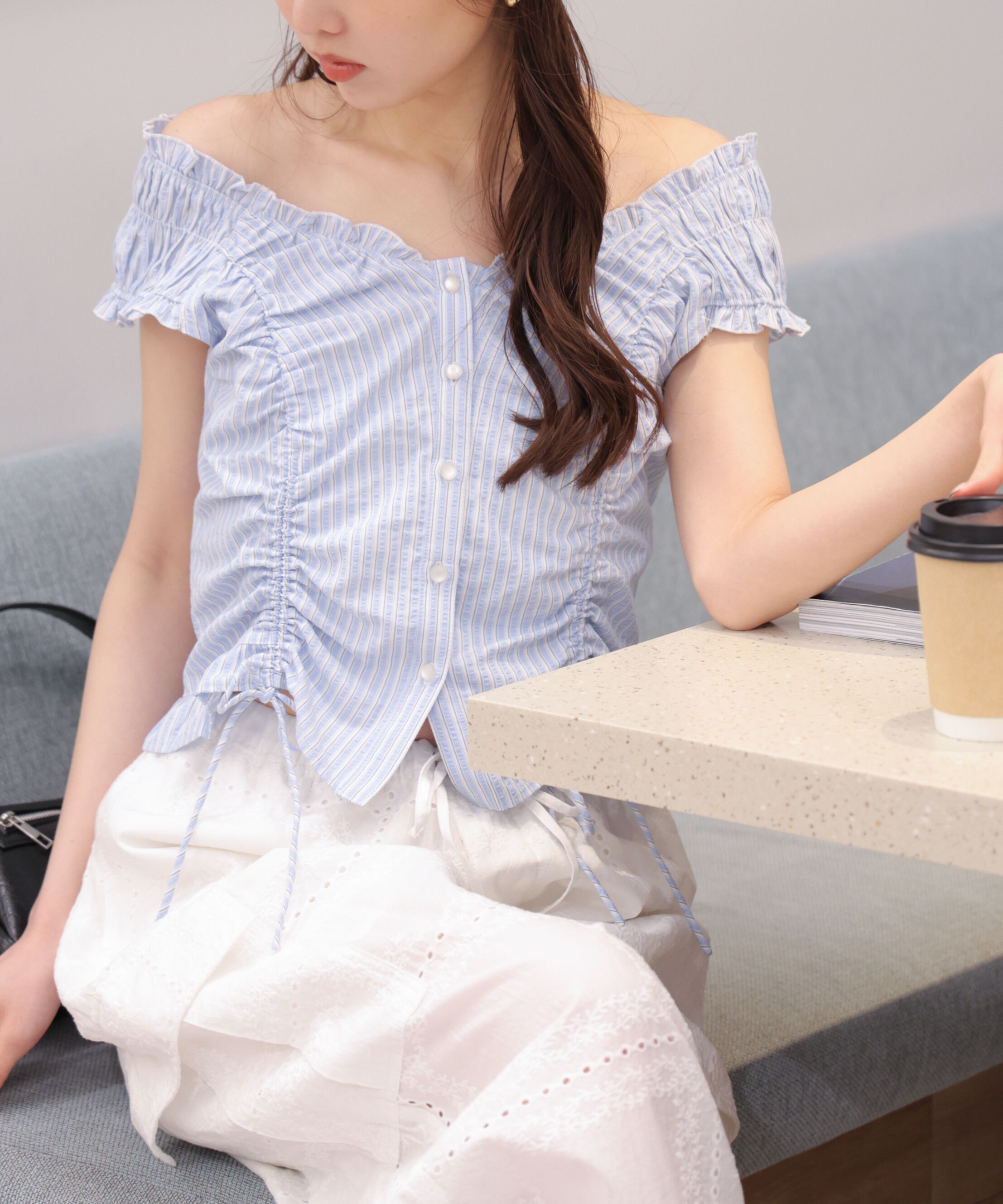  「ドロストリボンフレンチブラウス」|シャツ・ブラウス|