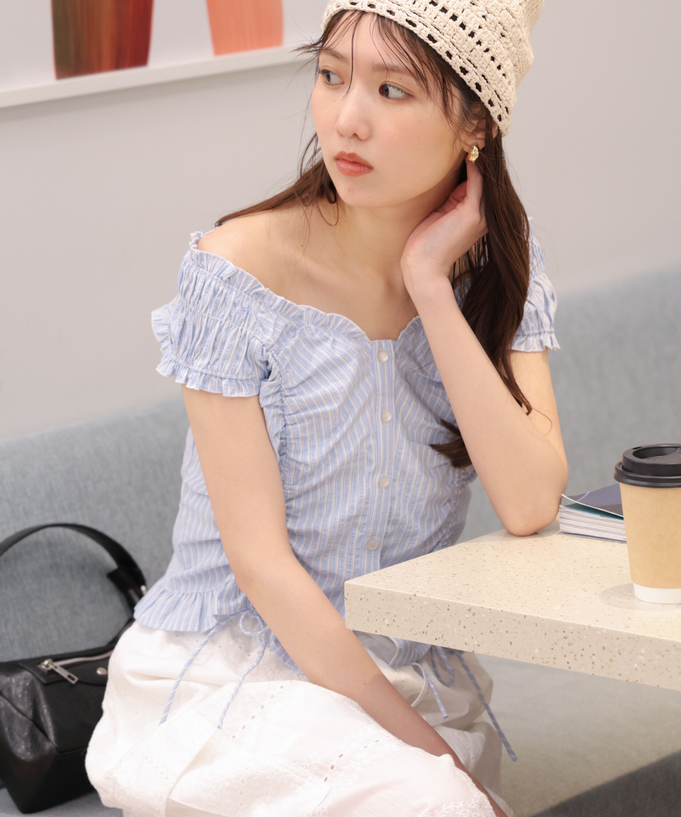  「ドロストリボンフレンチブラウス」|シャツ・ブラウス|