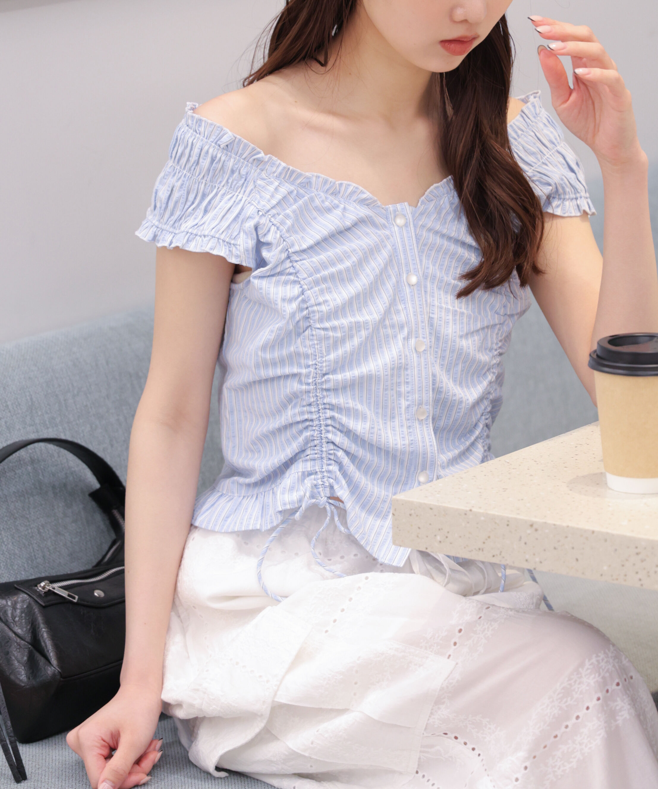  「ドロストリボンフレンチブラウス」|シャツ・ブラウス|