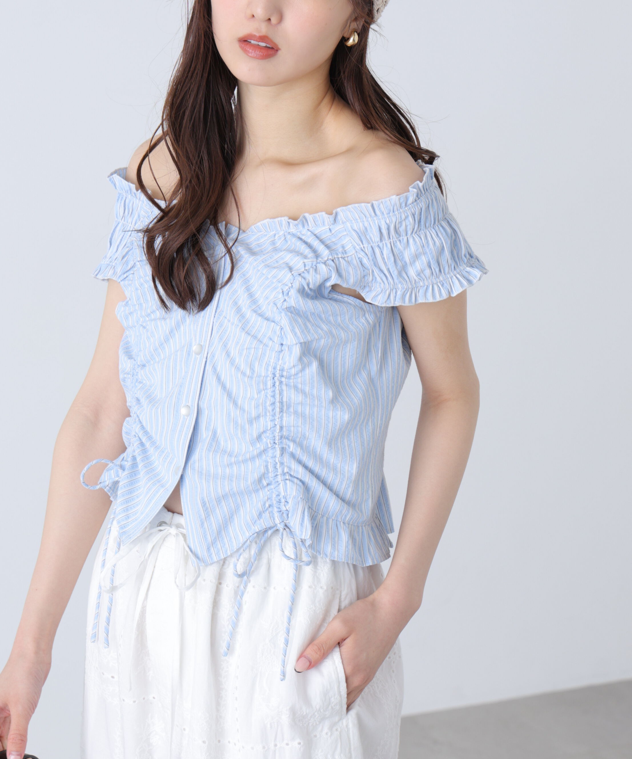  「ドロストリボンフレンチブラウス」|シャツ・ブラウス|