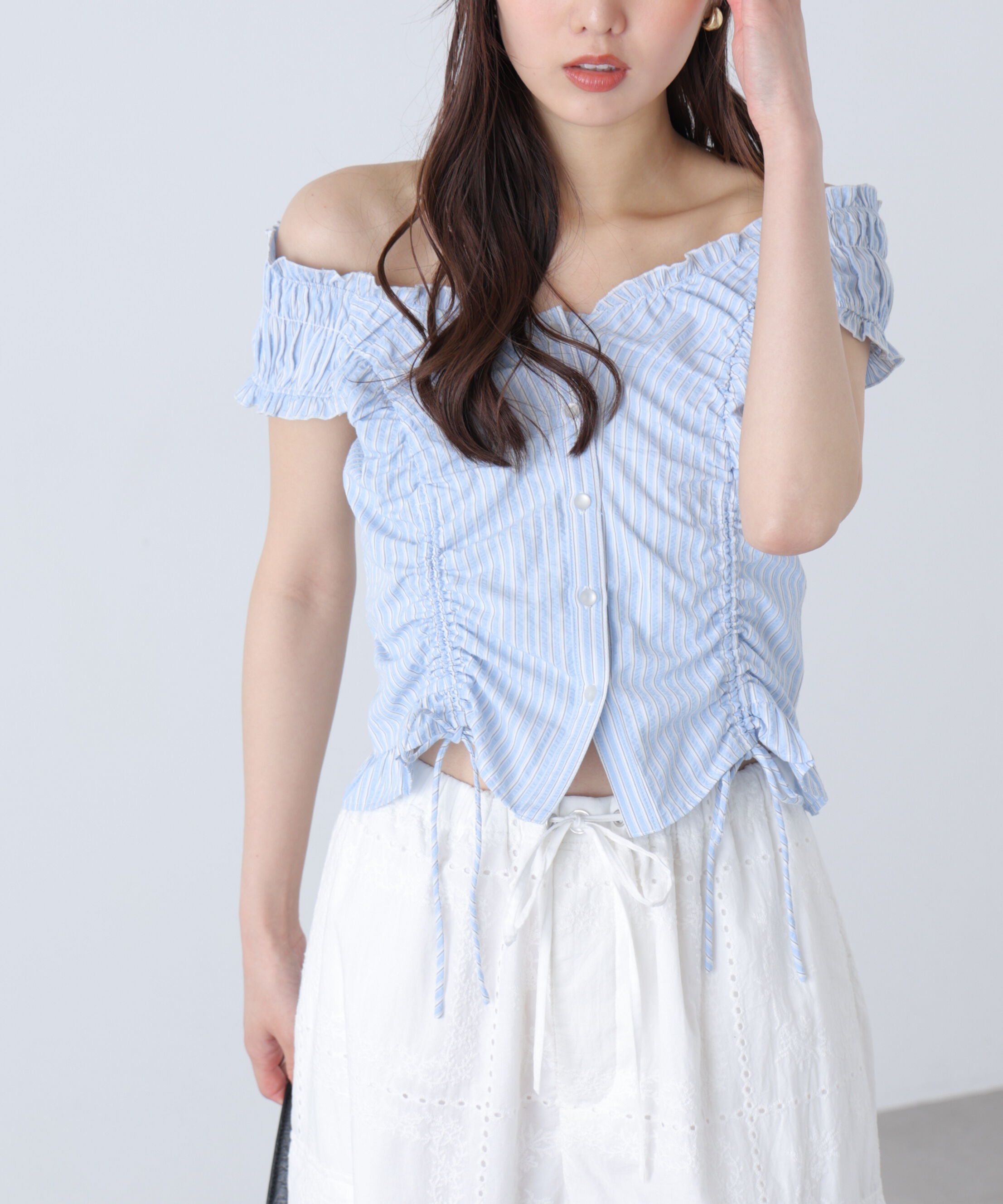  「ドロストリボンフレンチブラウス」|シャツ・ブラウス|