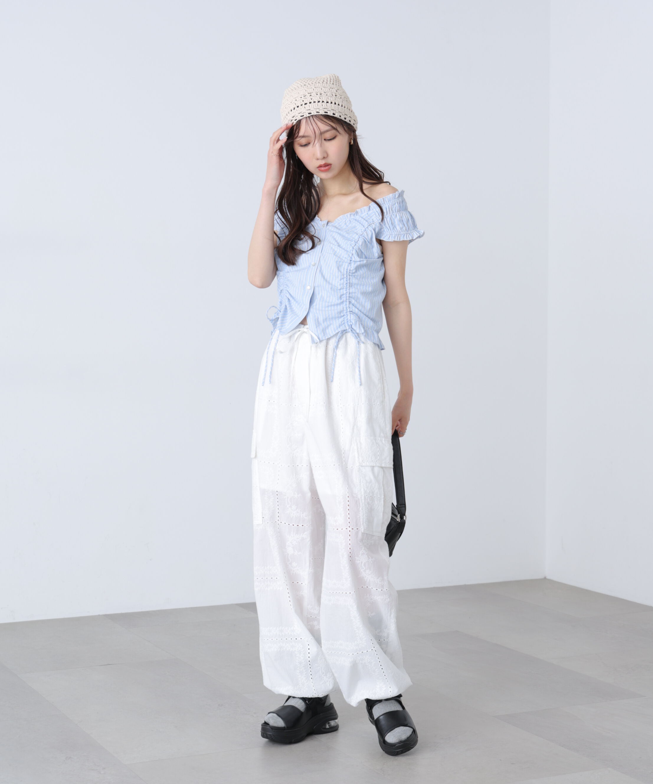  「ドロストリボンフレンチブラウス」|シャツ・ブラウス|