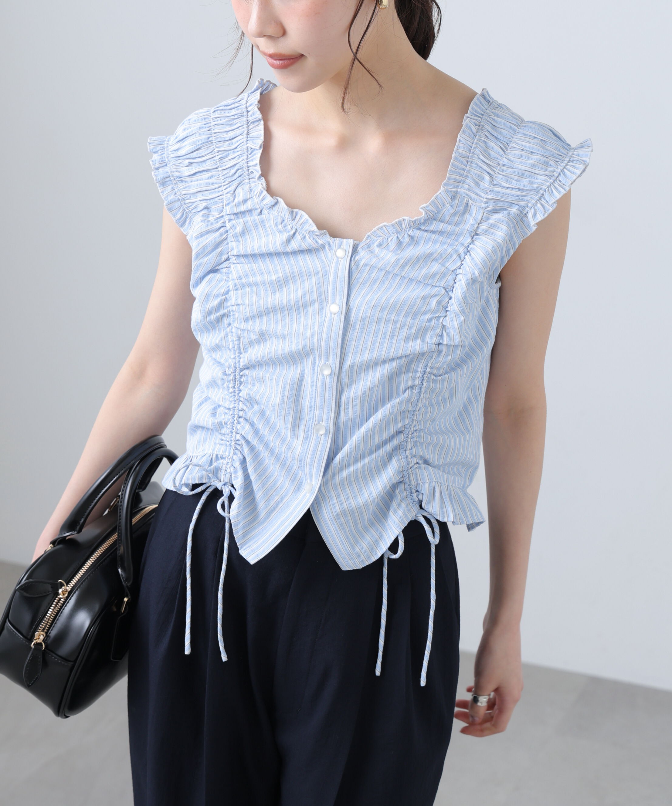  「ドロストリボンフレンチブラウス」|シャツ・ブラウス|