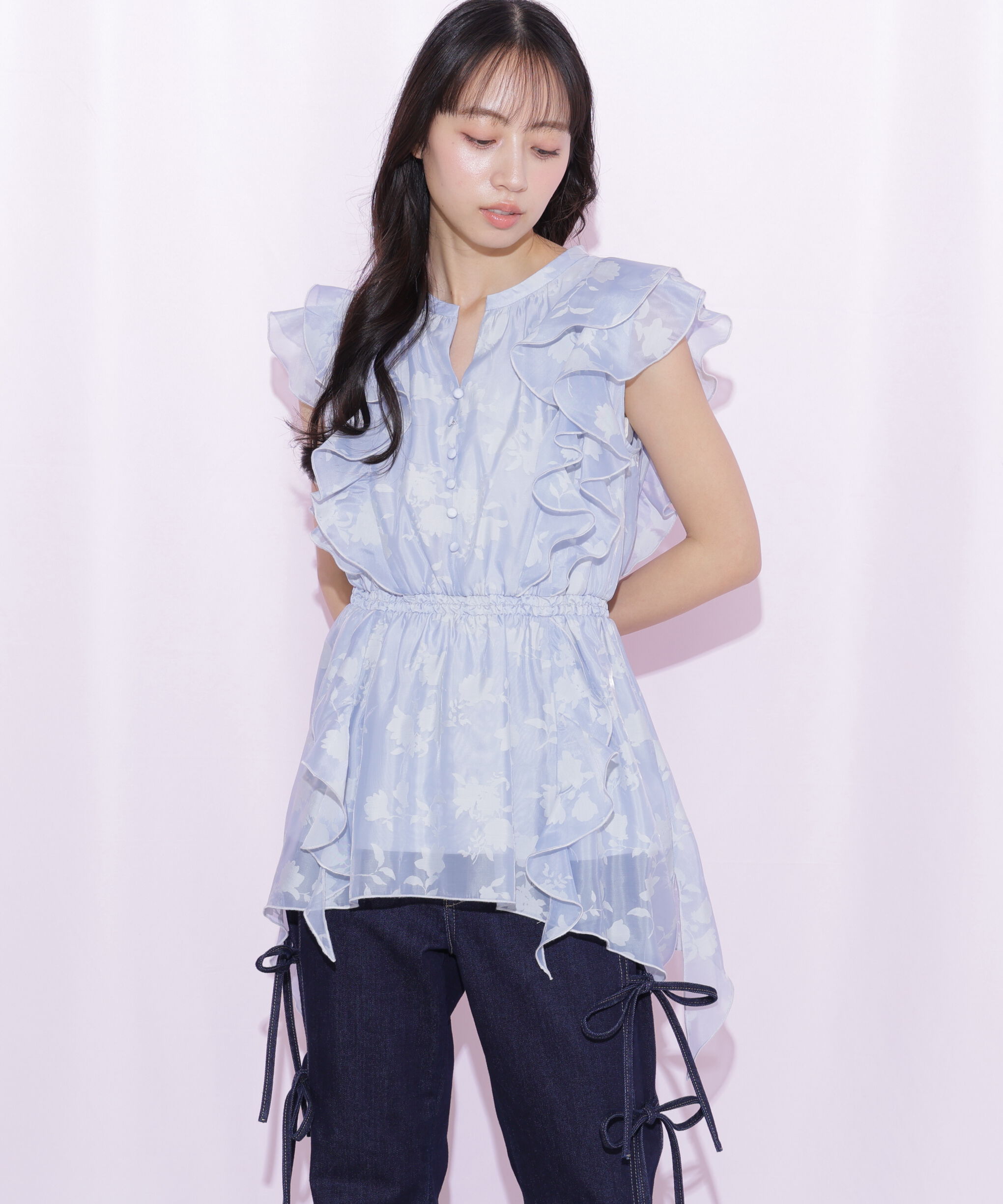  「シアーオパールラッフルブラウス」|シャツ・ブラウス|