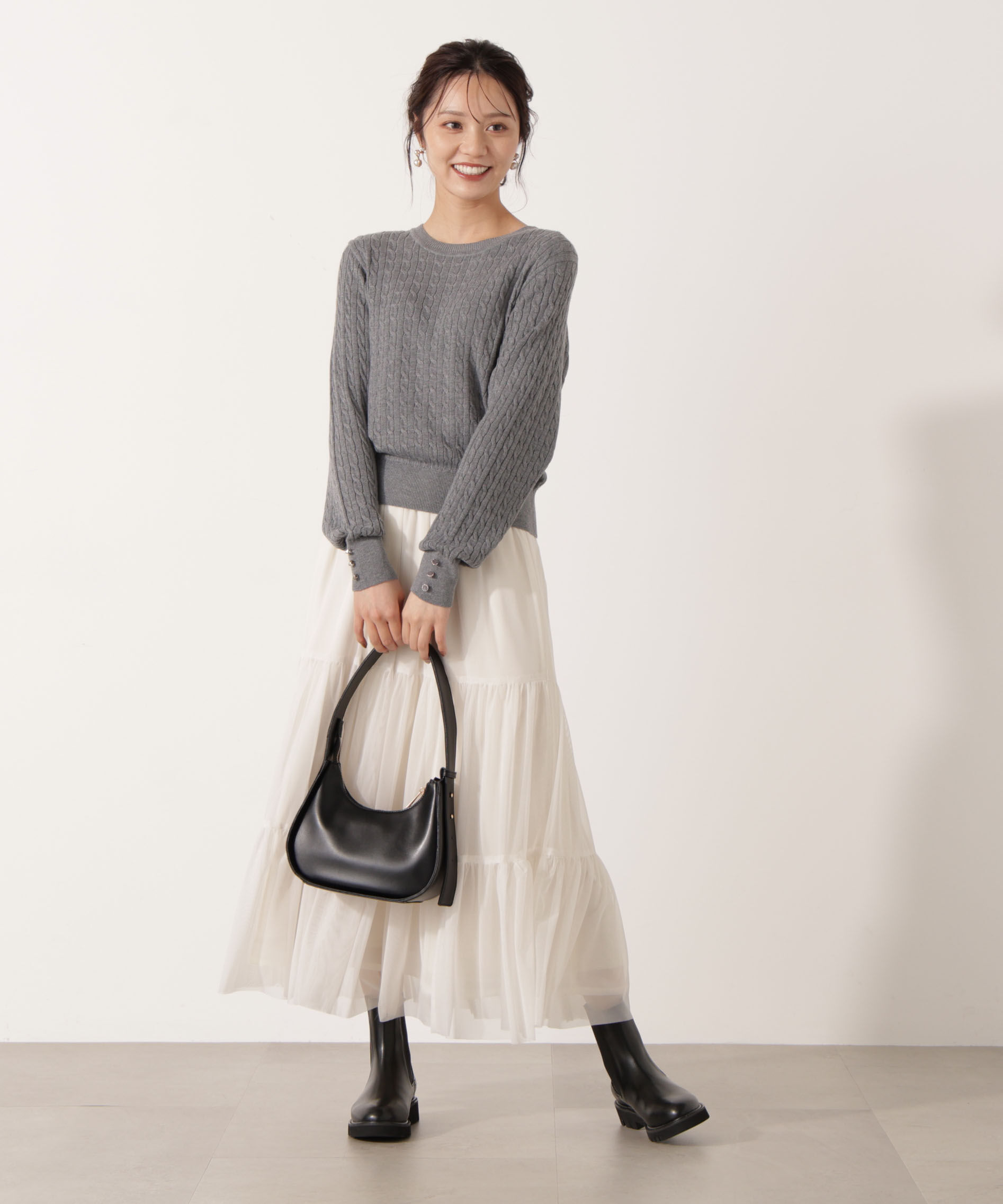 PROPORTION BODY DRESSING「＜ハンドウォッシャブル＞袖釦ミニケーブルニット」|ニット・セーター|