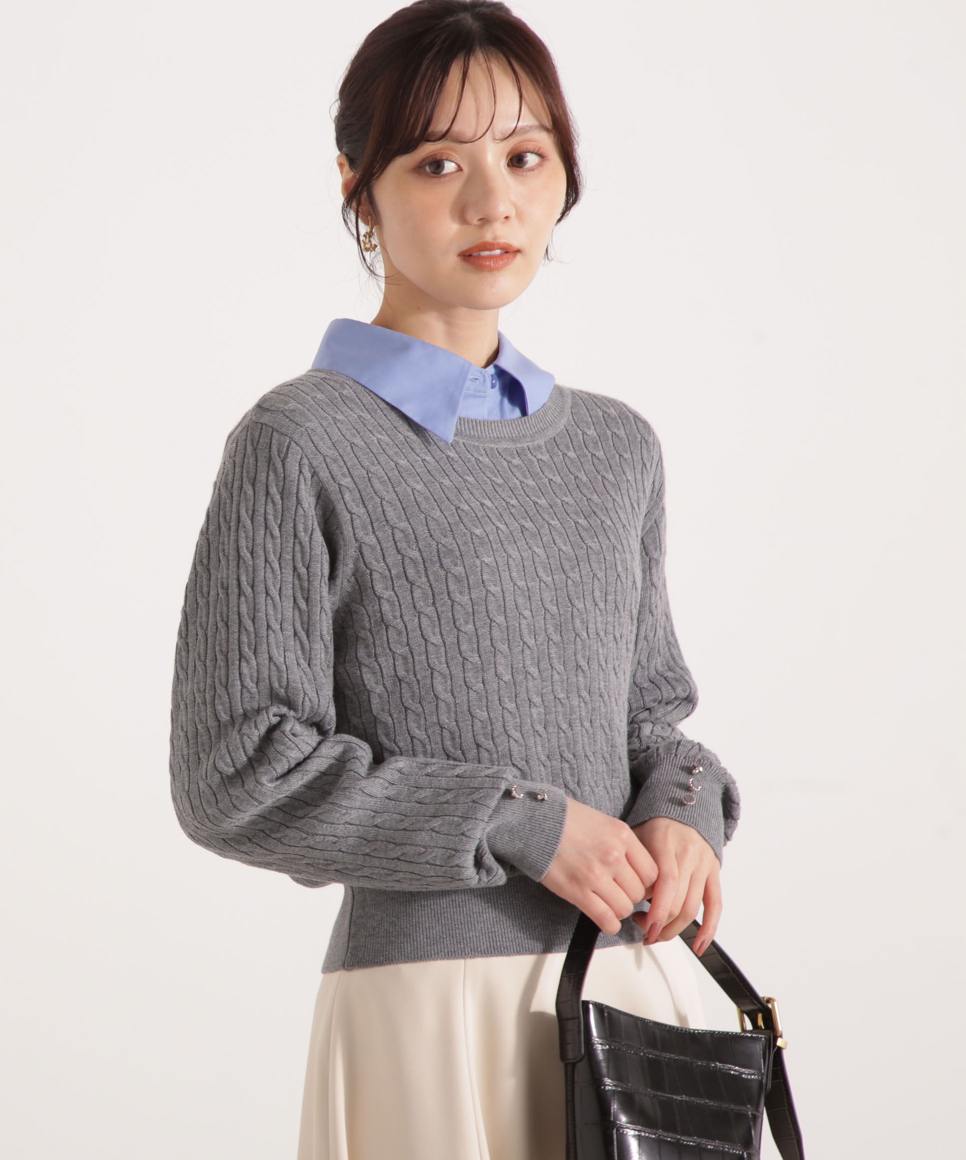 PROPORTION BODY DRESSING「＜ハンドウォッシャブル＞袖釦ミニケーブルニット」|ニット・セーター|