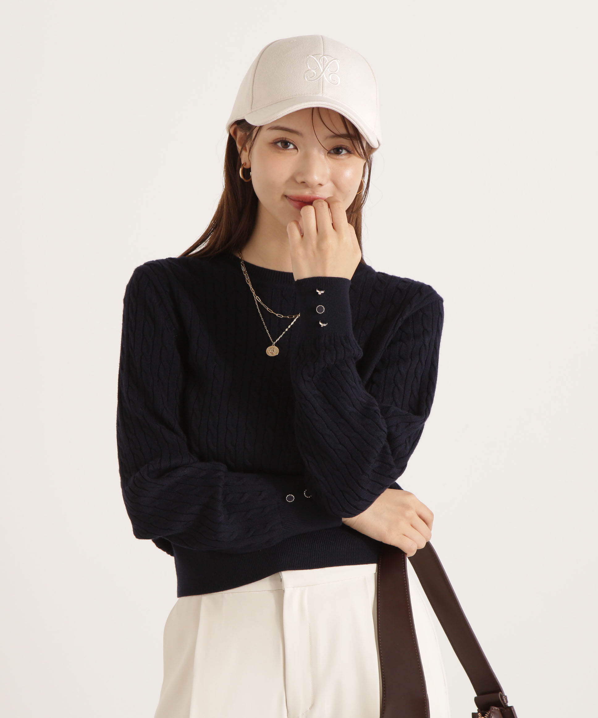 PROPORTION BODY DRESSING「＜ハンドウォッシャブル＞袖釦ミニケーブルニット」|ニット・セーター|