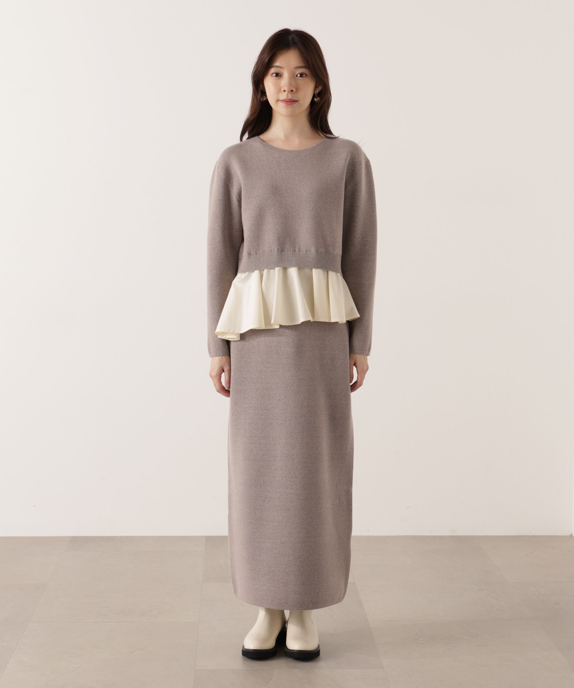 PROPORTION BODY DRESSING「＜ウォッシャブル＞ランダムヘムペプラムニットSETUP 25AW」|ワンピース|