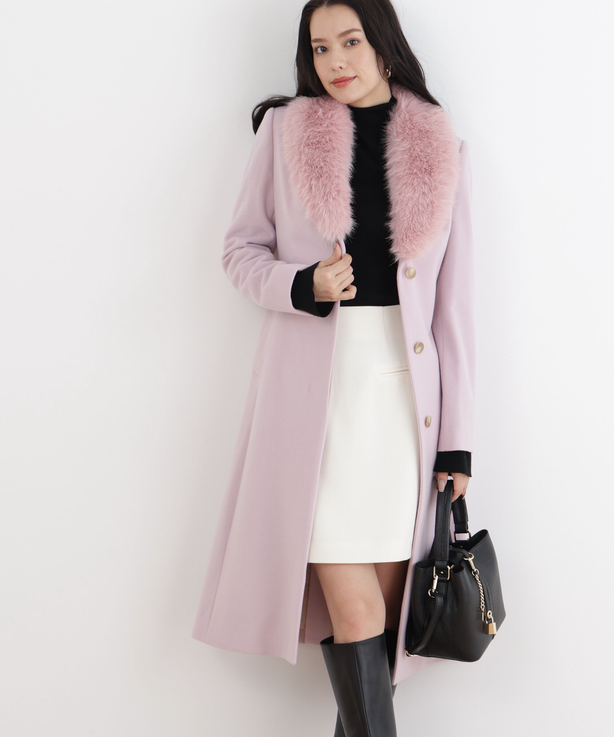  「カシミヤ混ベルテッドコート」|その他|ピンク