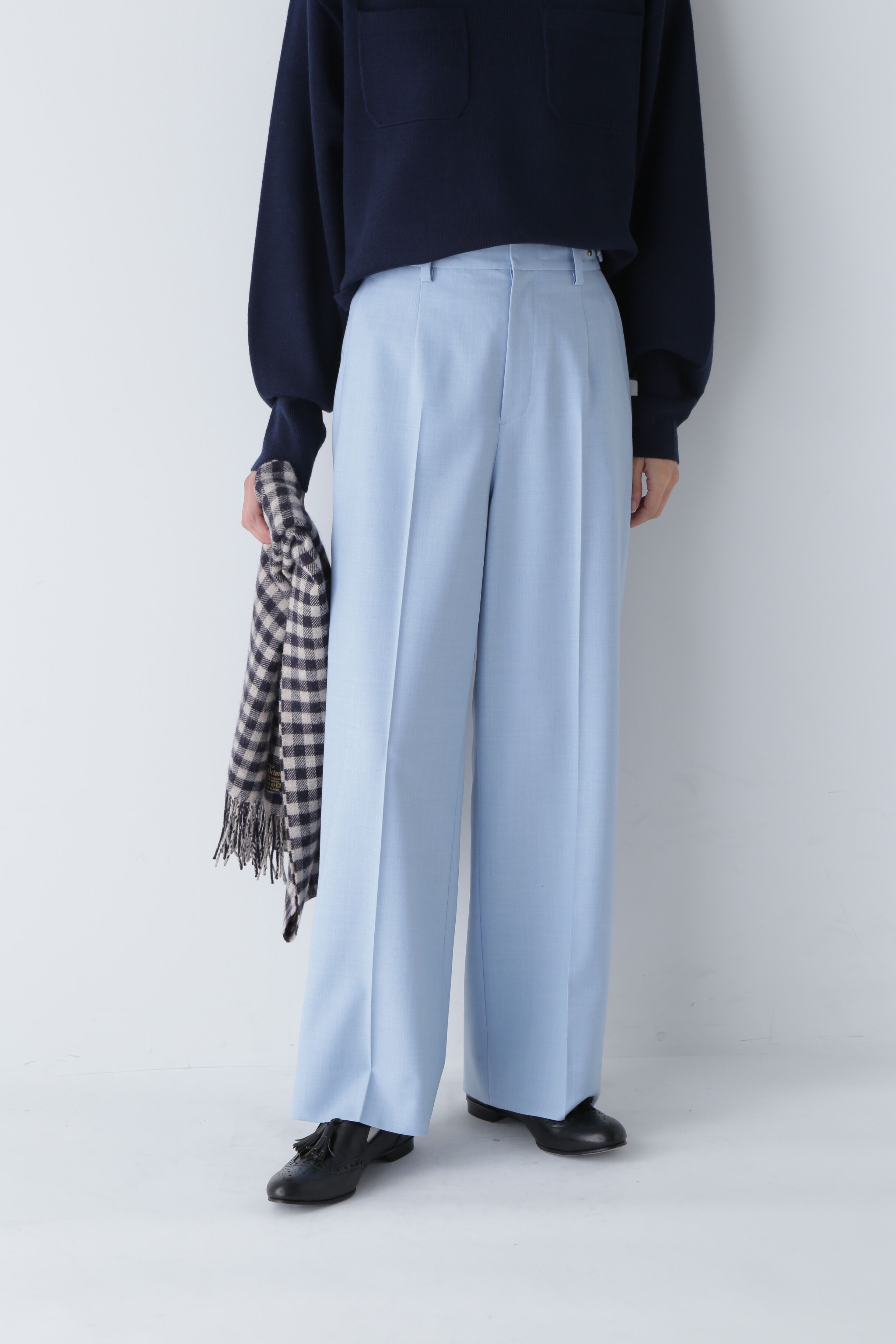  「◆センタープレスセミワイドパンツ」|その他|Lブルー